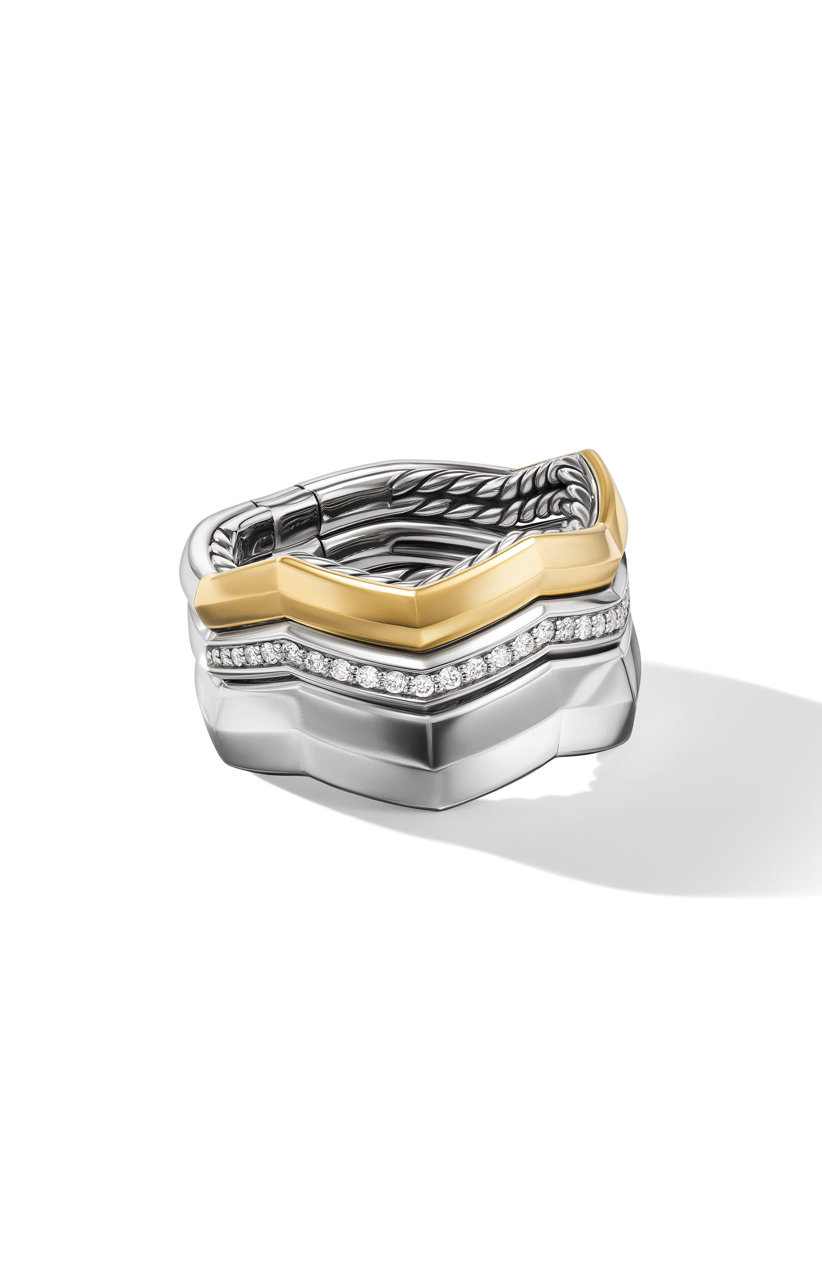 David Yurman Stax Zig Zag Triple Row Diamond Ring in Sterling Silver/Yellow Gold at Nordstrom - 3