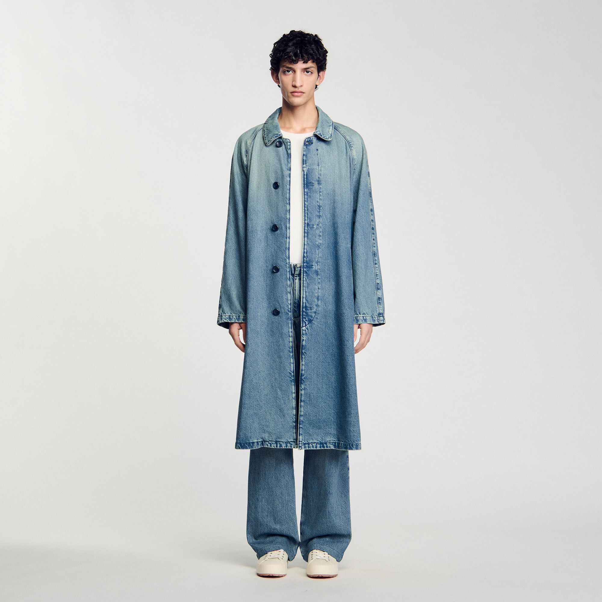 LONG FADED DENIM COAT - 1