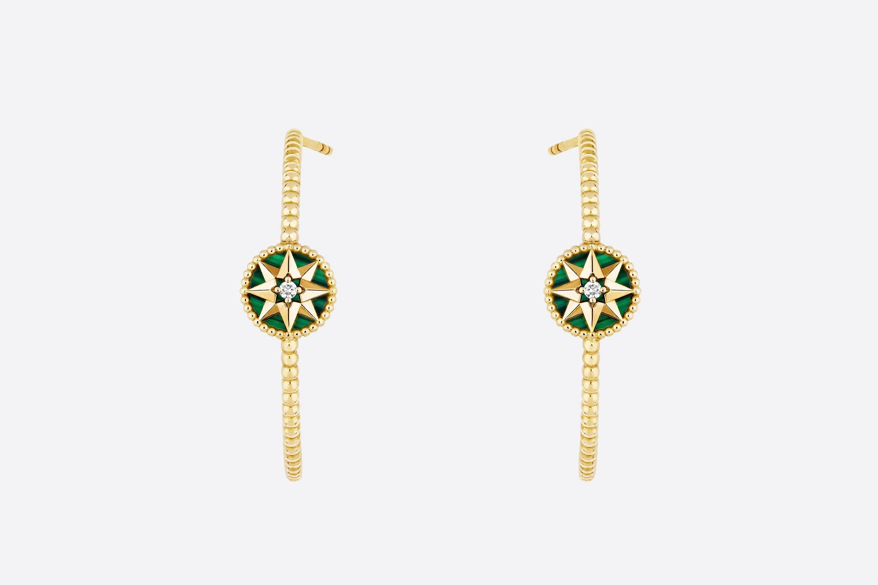 Rose des Vents earrings, 18K yellow gold, diamonds and malachite - 1