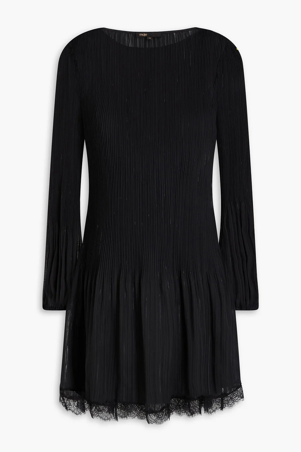 Lace-trimmed plissé-organza mini dress - 1