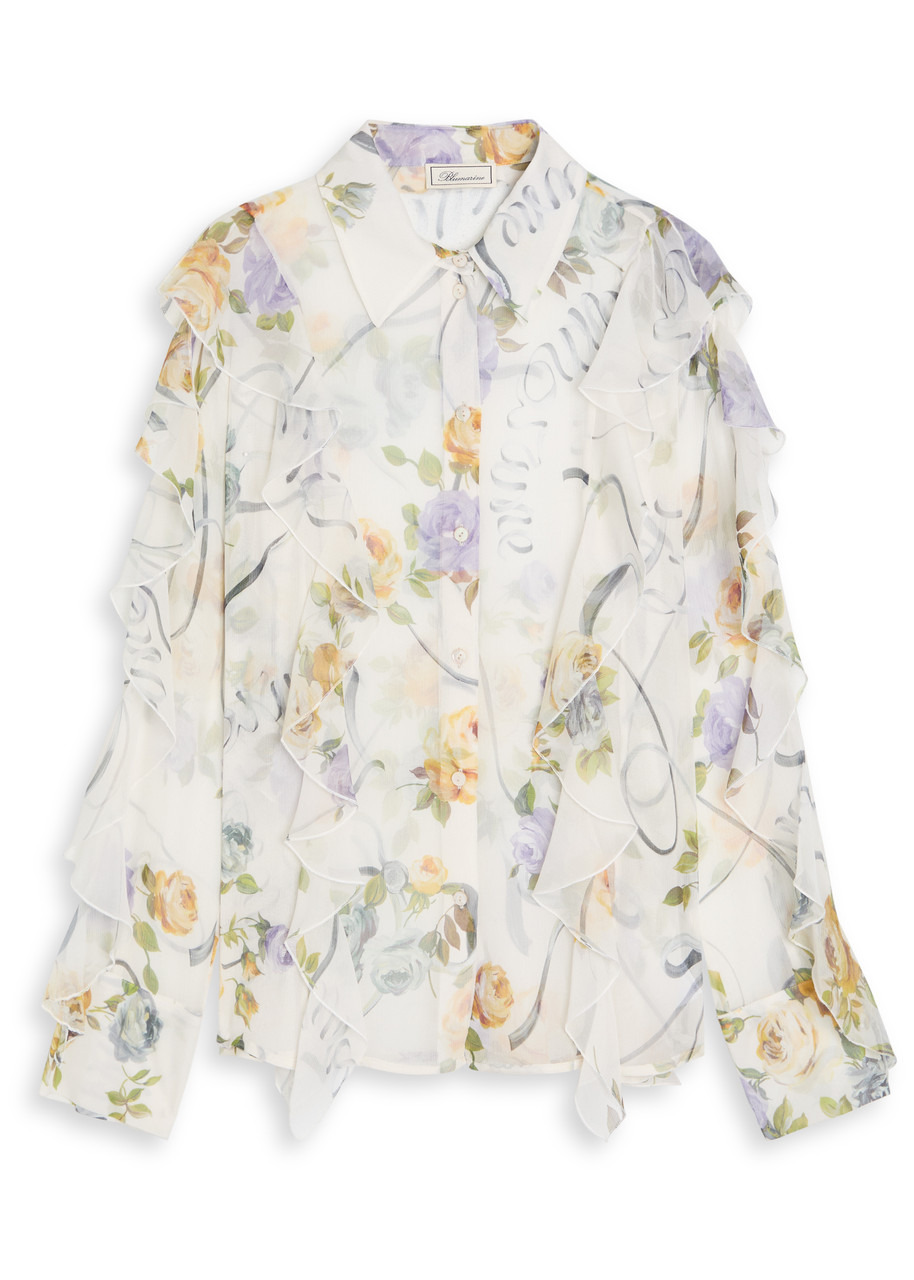 Blumarine Floral Semi-sheer Silk-chiffon Shirt - 1