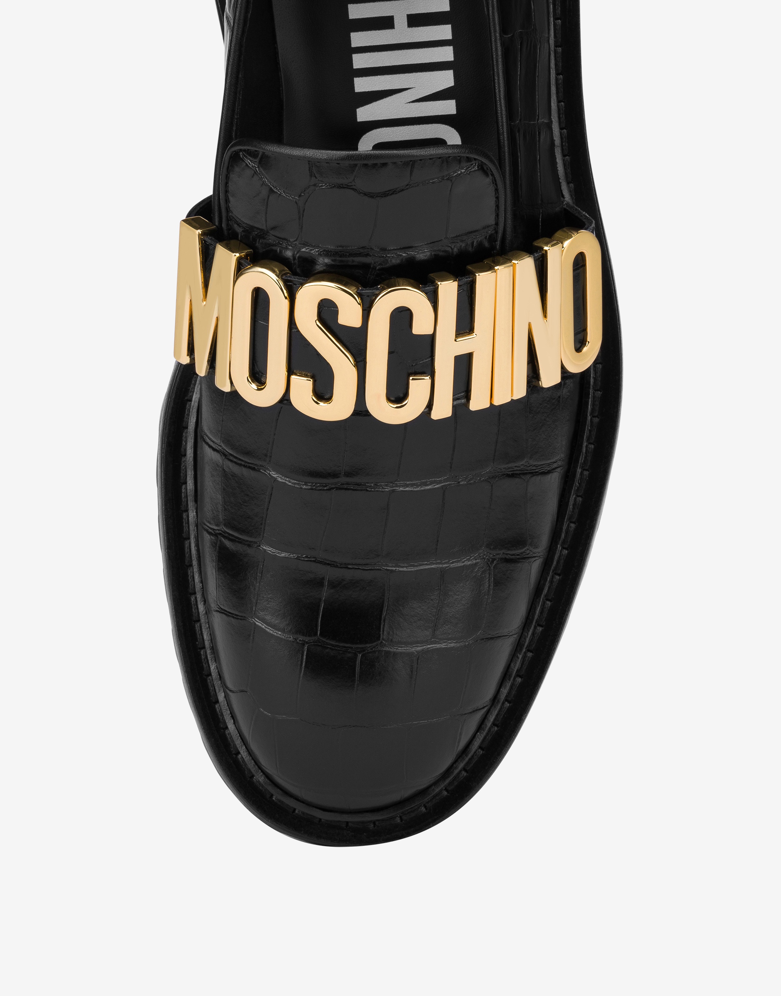 LETTERING LOGO CROCODILE-PRINT MOCCASINS - 4