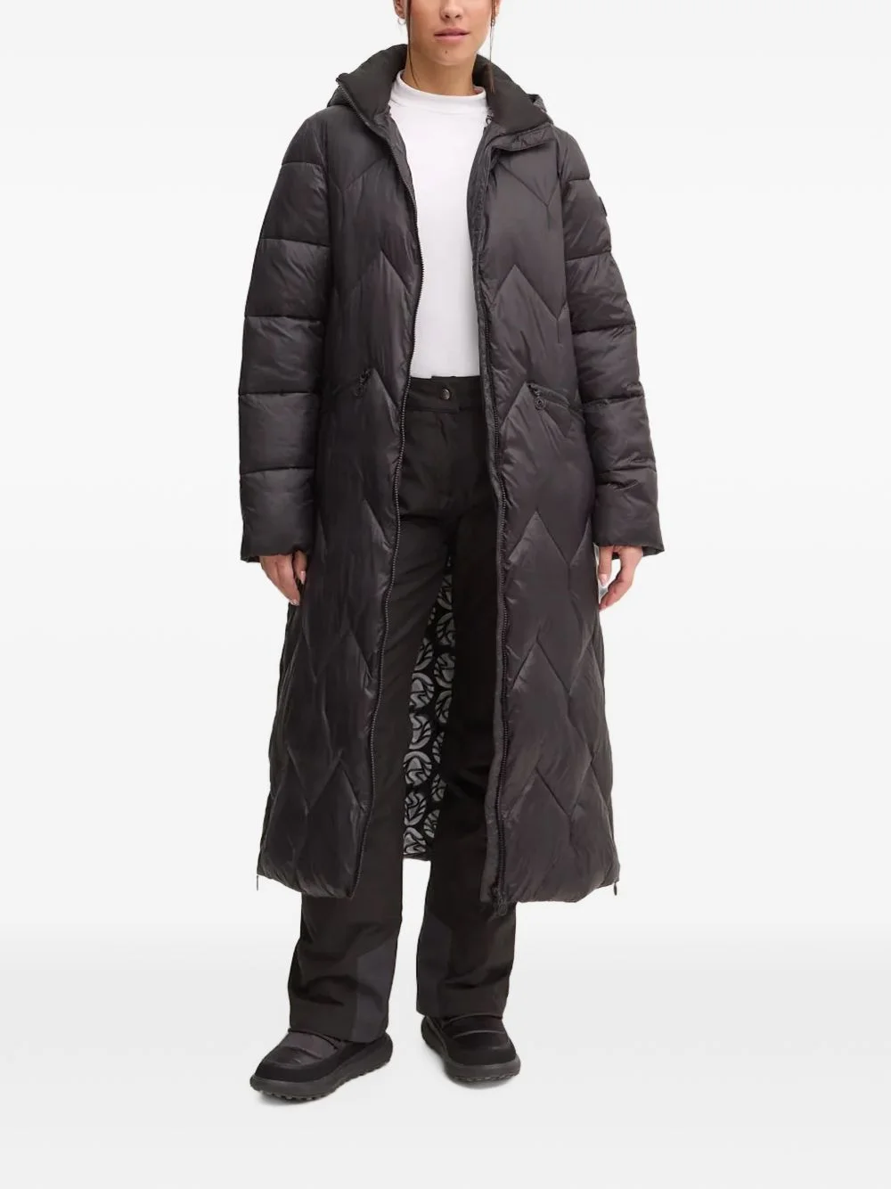 quilted hooded long jacket - 1