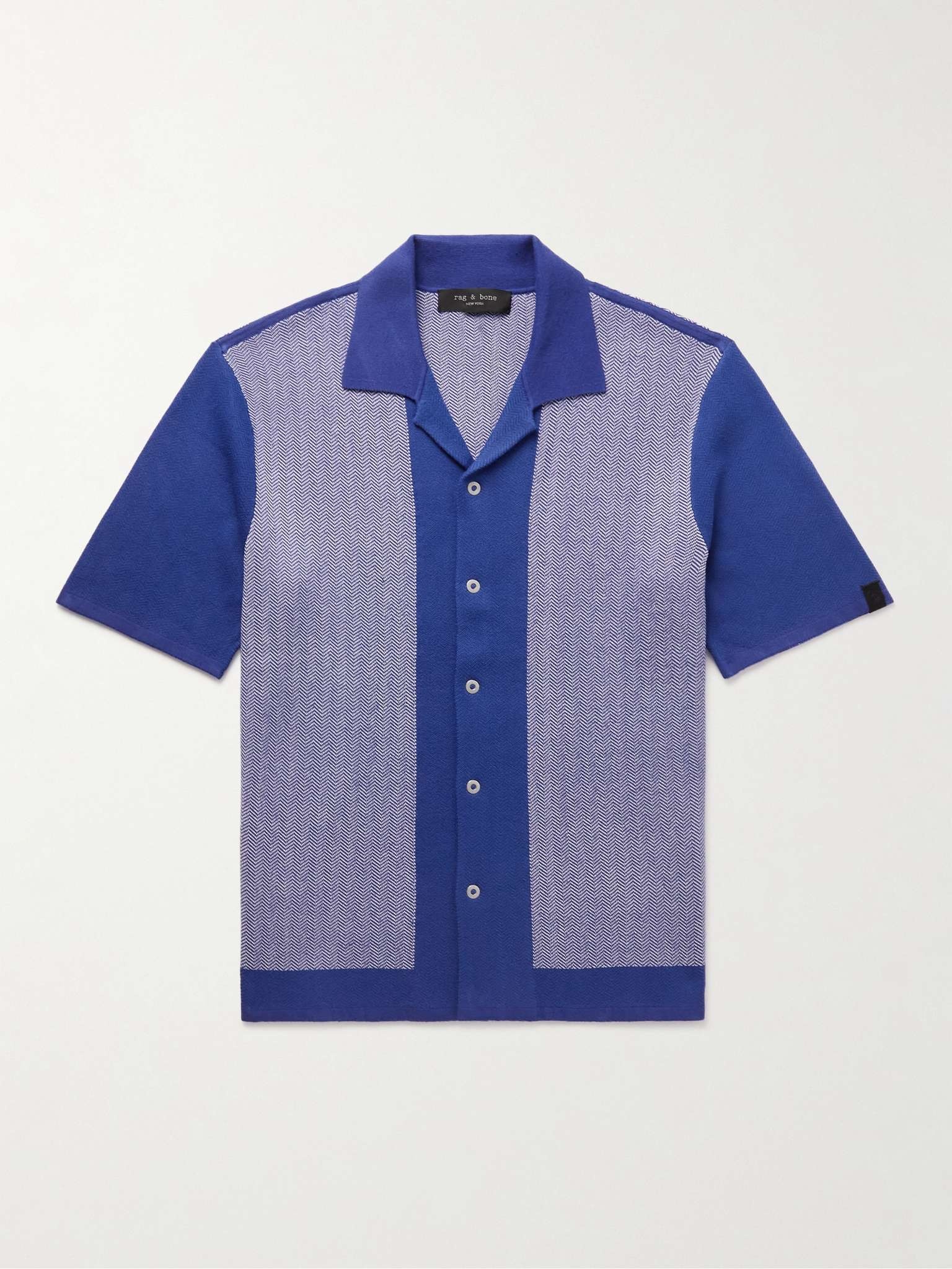 Avery Camp-Collar Herringbone Jacquard-Knit Shirt - 1