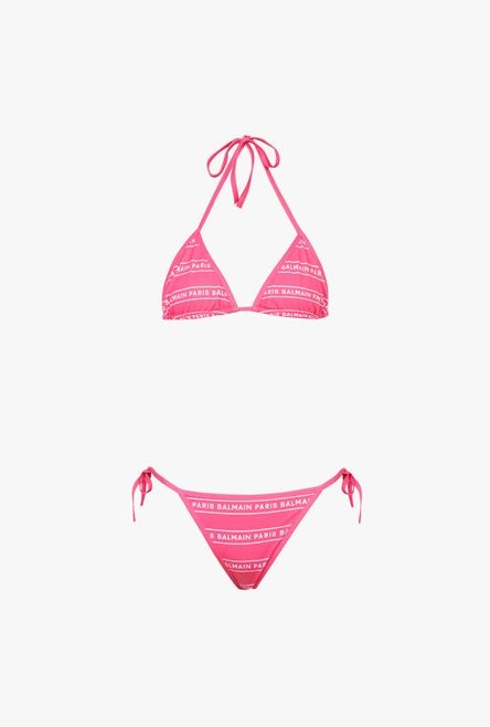 Pink and white bikini with Balmain monogram pattern - 1