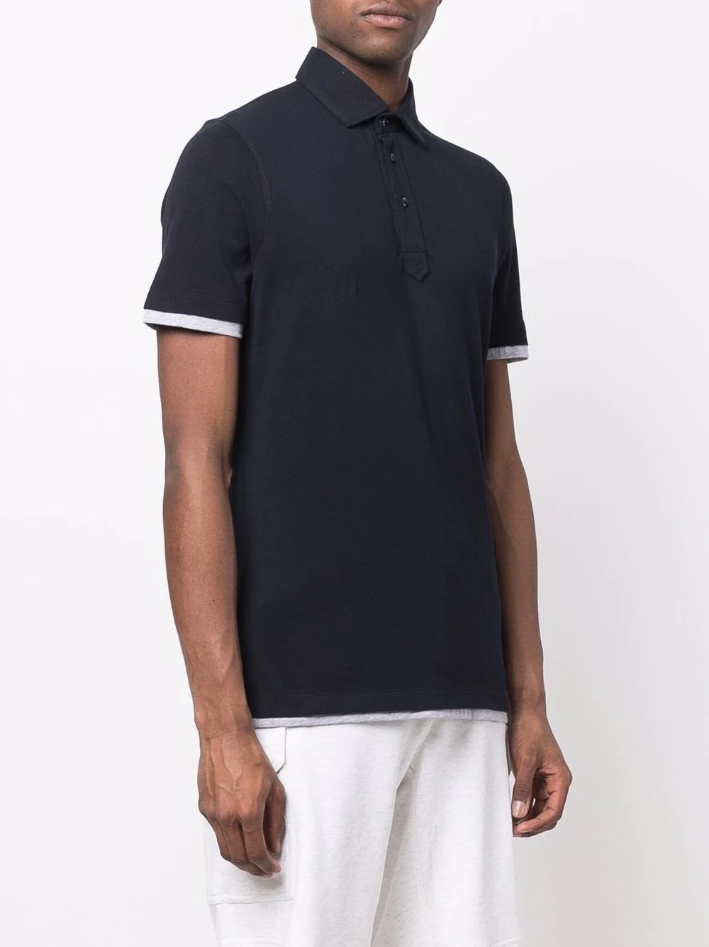 layered-trim cotton polo shirt - 3