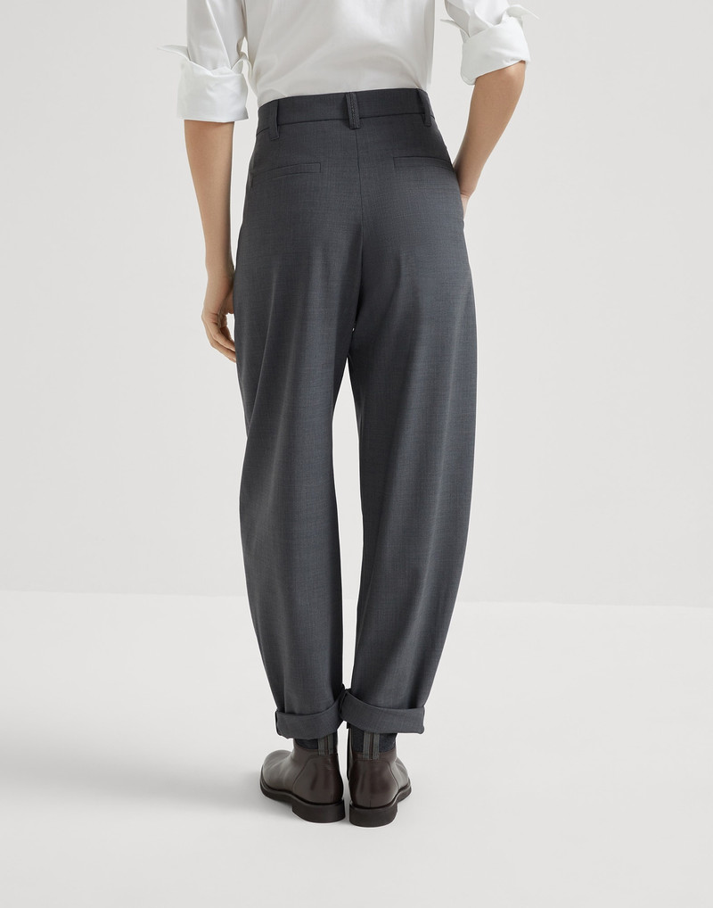 Brunello Cucinelli Tropical luxury wool slouchy trousers with monili outlook
