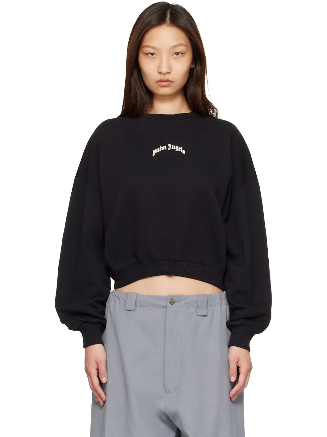 Black Curved Logo Crop Sweatshirt - 1