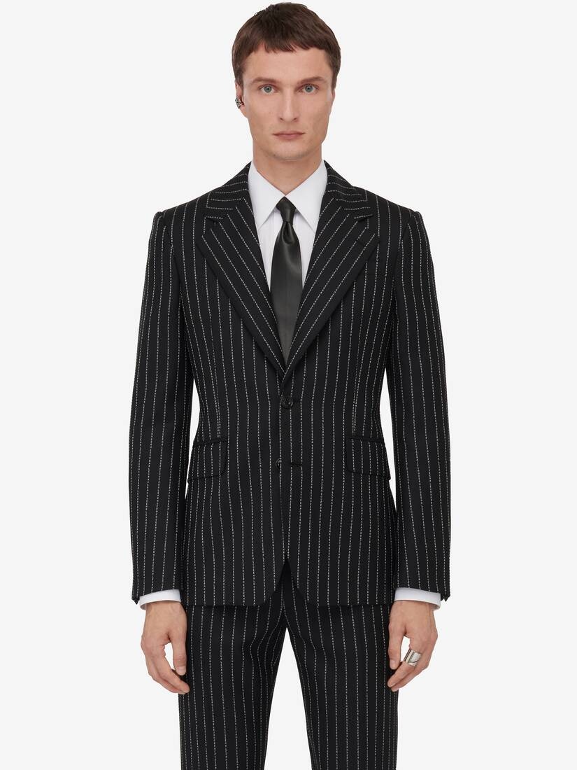 Men's Neat Shoulder Single-breasted Jacket in Black/white - 5