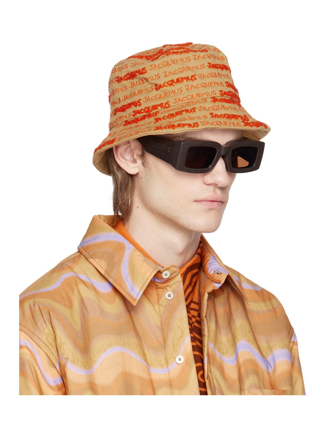 Beige & Orange Le Raphia 'Le Bob Bordado' Bucket Hat - 2