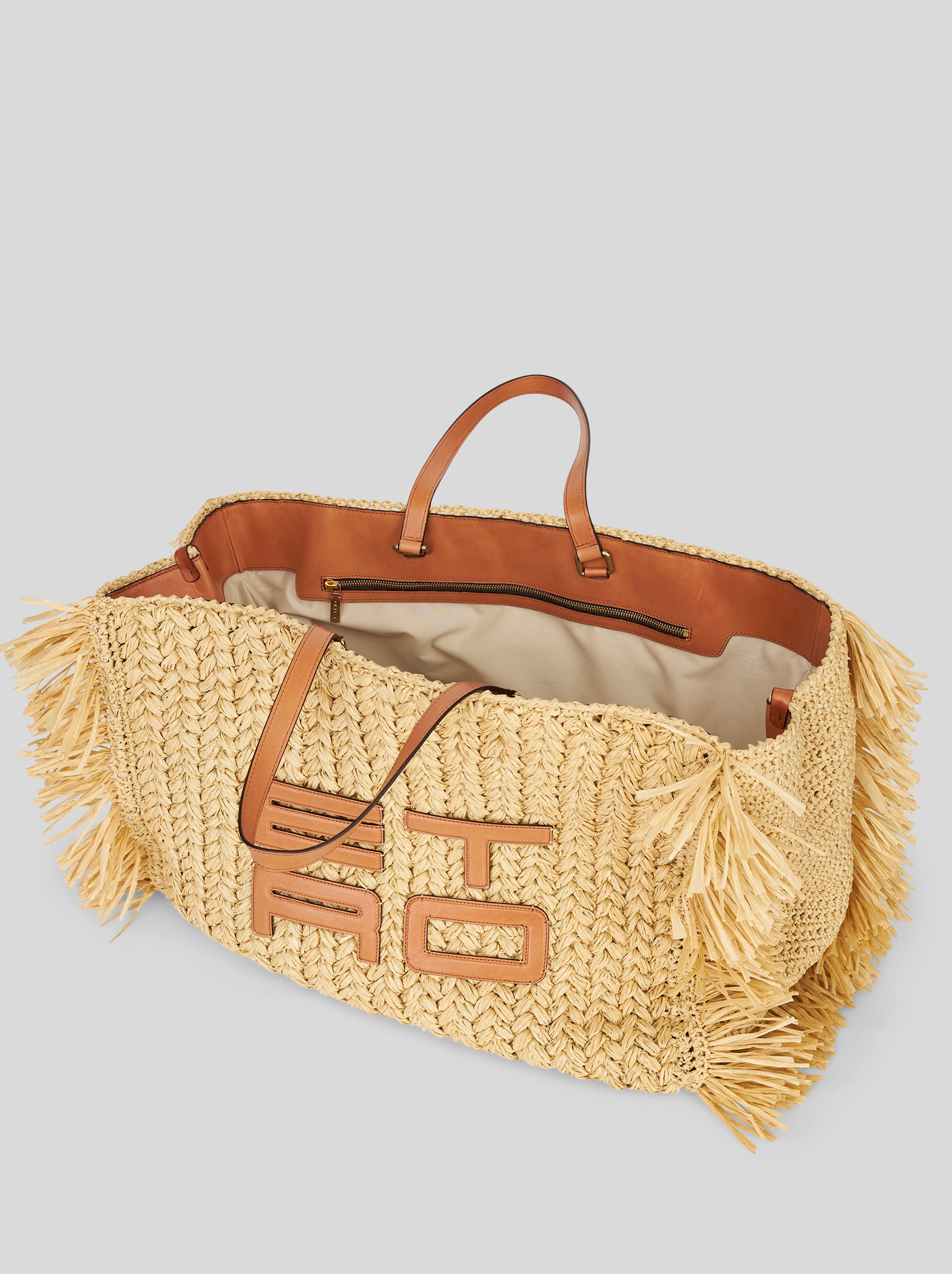 LARGE SHOPPING BAG IN PERFORATED RAFFIA WITH ETRO CUBE LOGO - 4