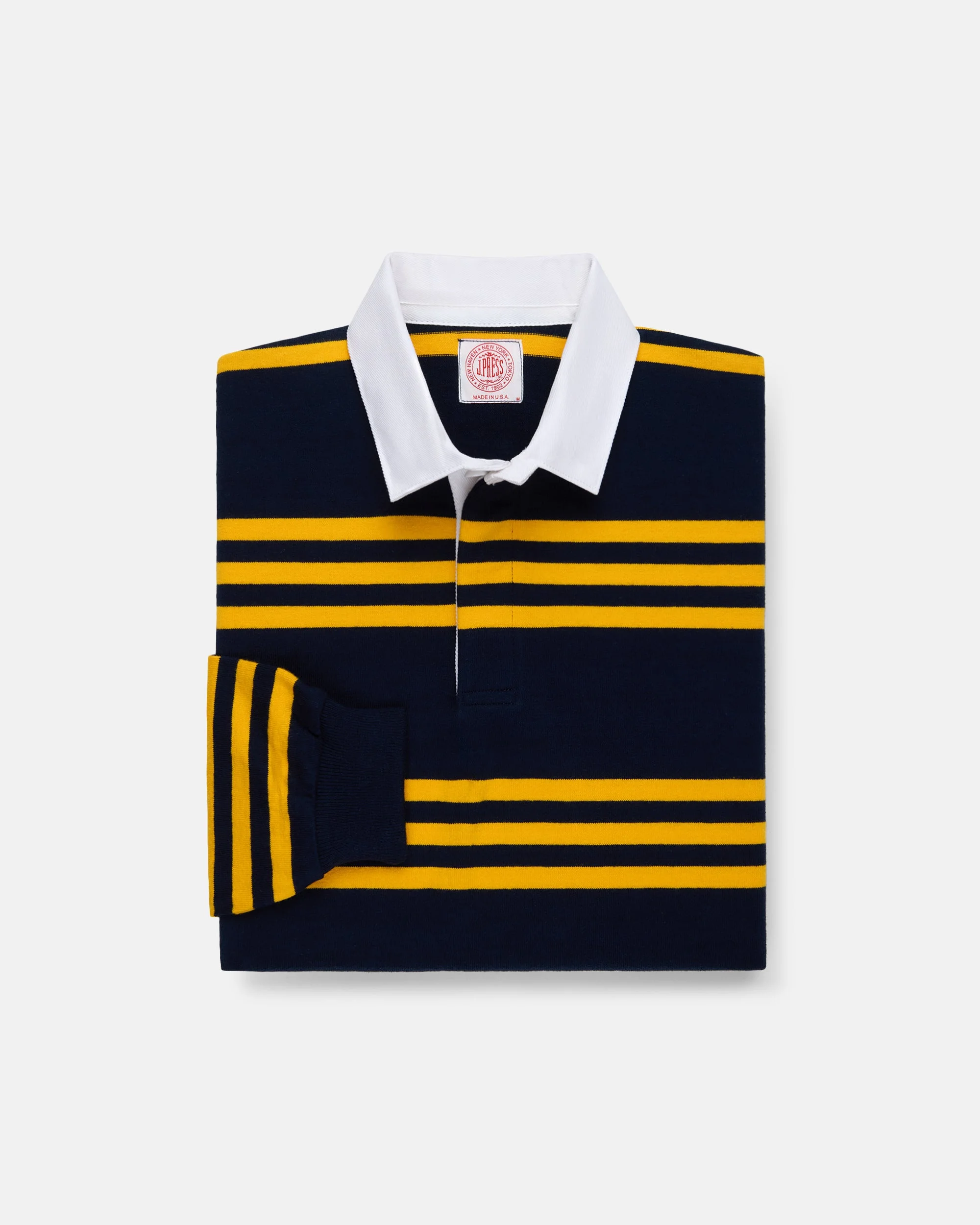 MADE-IN-USA NAVY & GOLD TRIPLE STRIPE COTTON RUGBY - 1