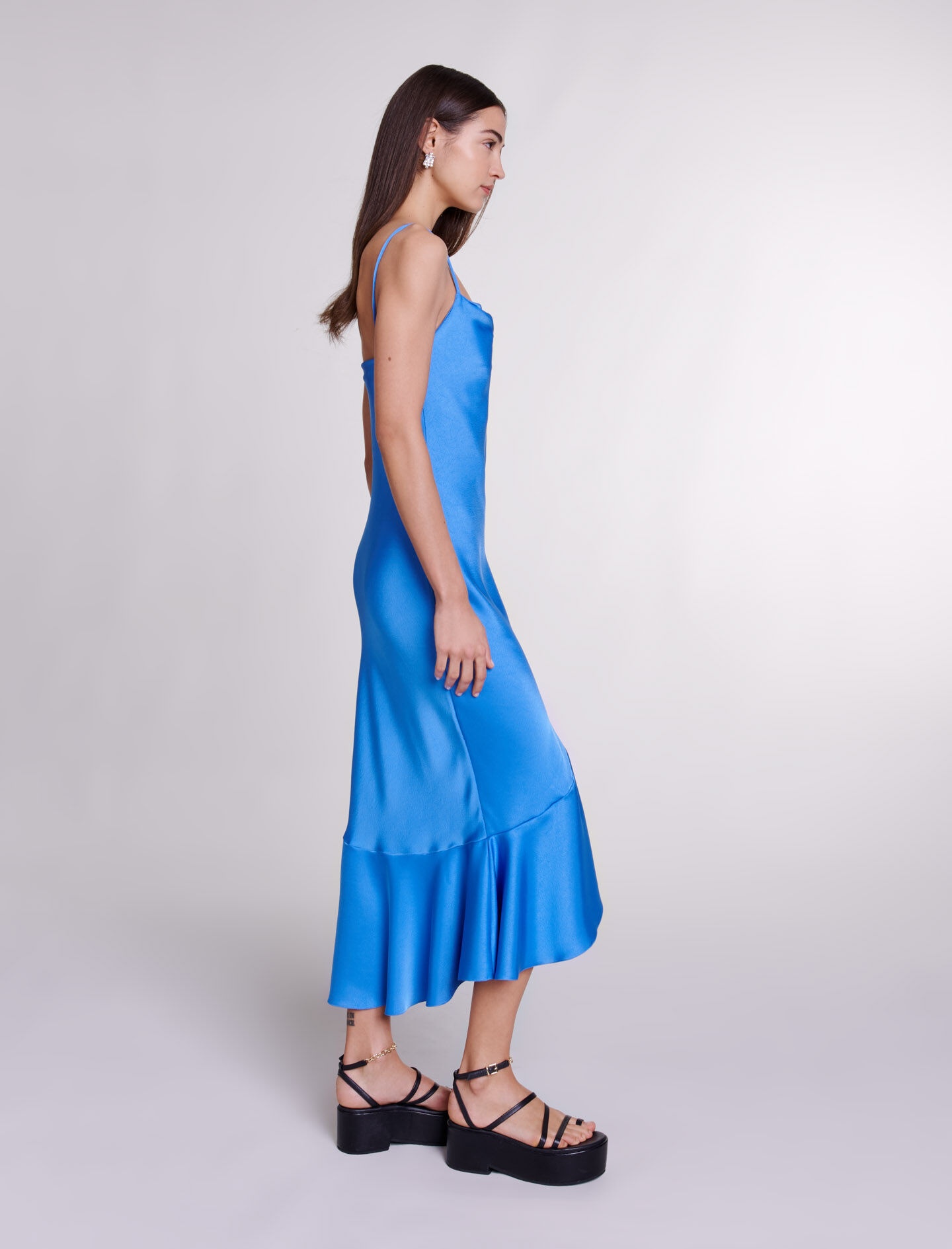 Asymmetric satin-effect maxi dress - 3