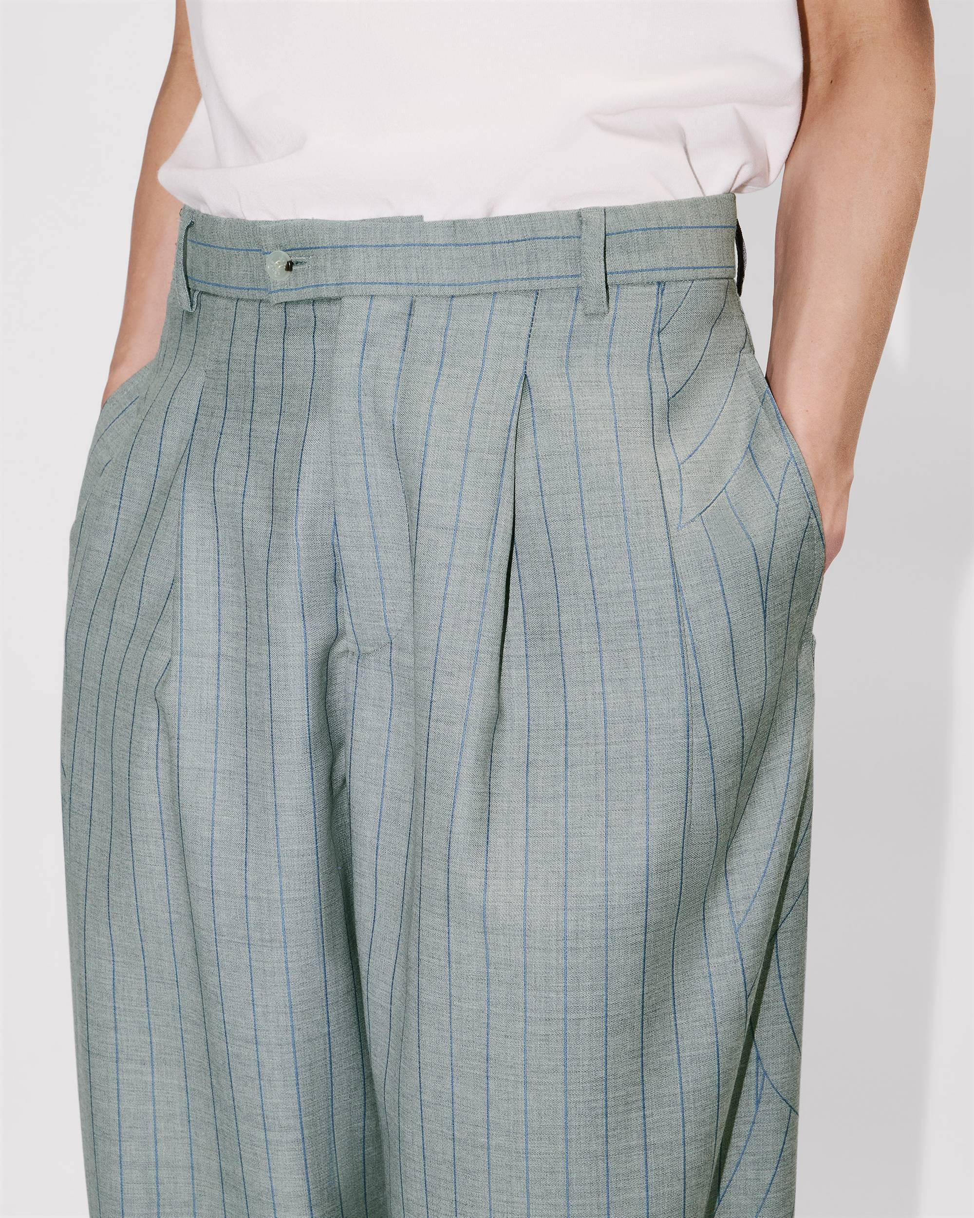 'KENZO Leaf Stripe' straight tailored pants in virgin wool jacquard - 6