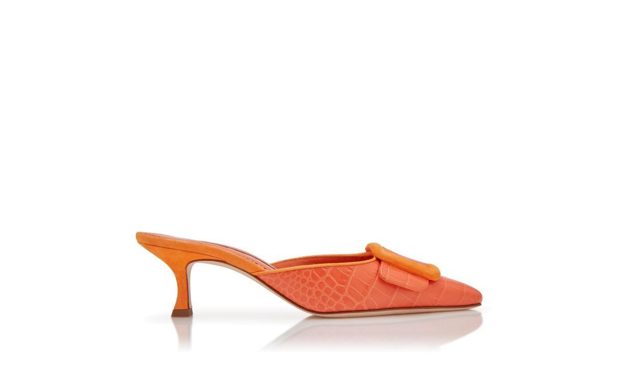 Orange Calf Leather Buckle Detail Mules - 1