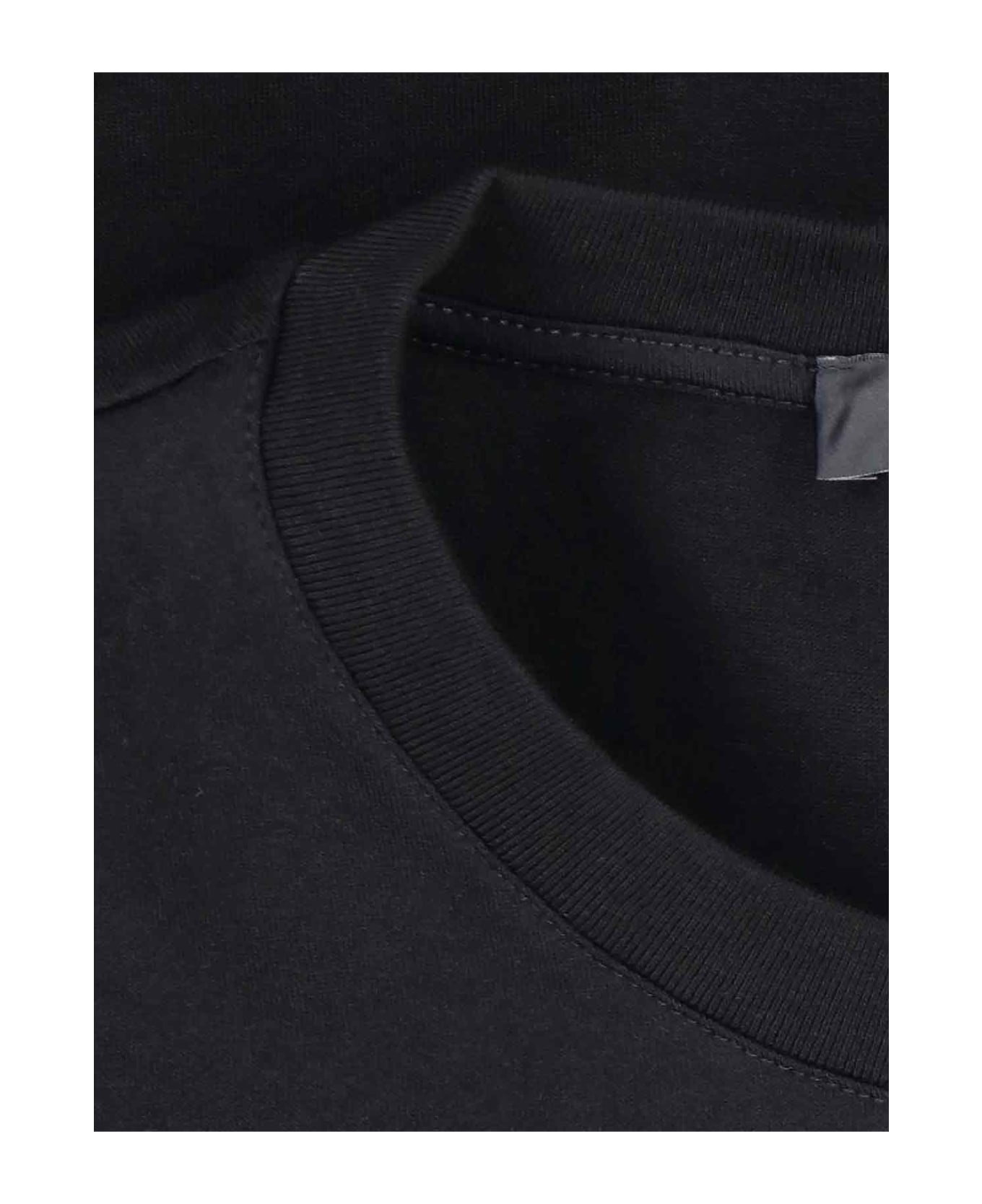 Black Crewneck T-shirt With Contrasting Logo Lettering Print In Cotton Man - 4
