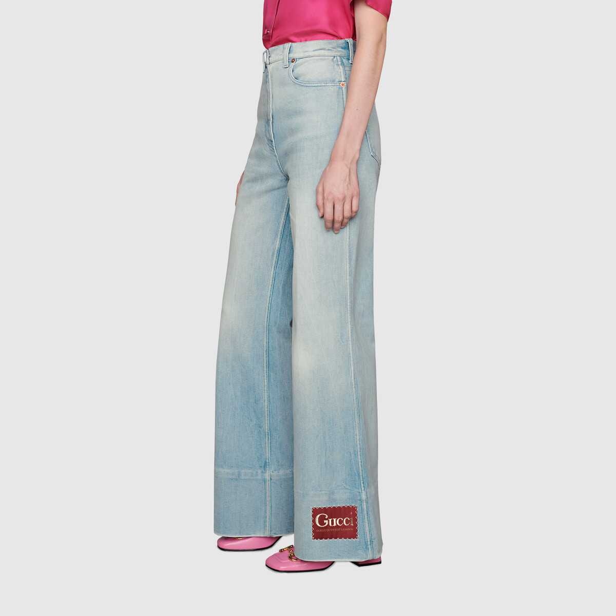 Washed denim flare pant with Gucci label - 4