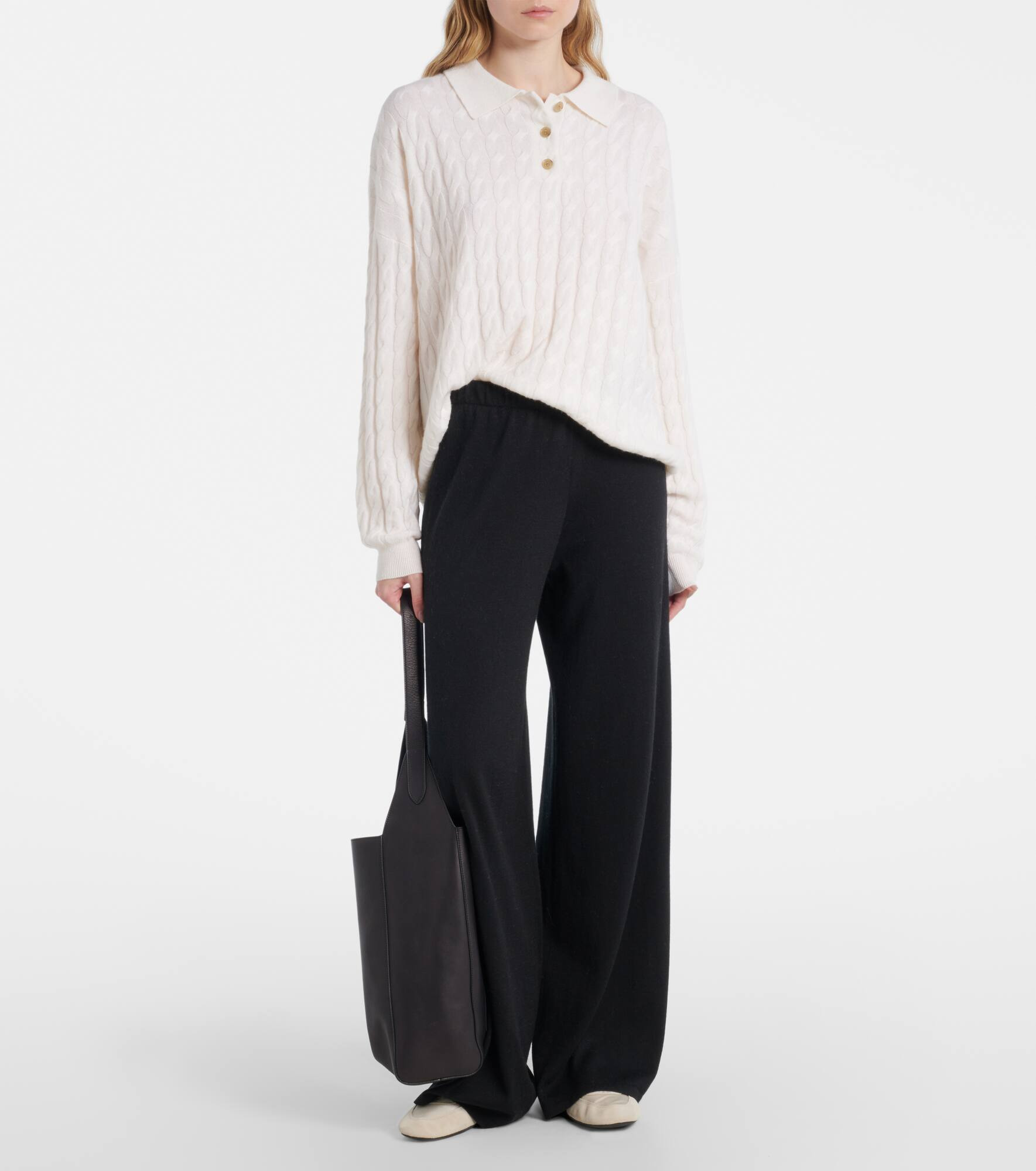 Magnolie cable-knit cashmere polo sweater - 2
