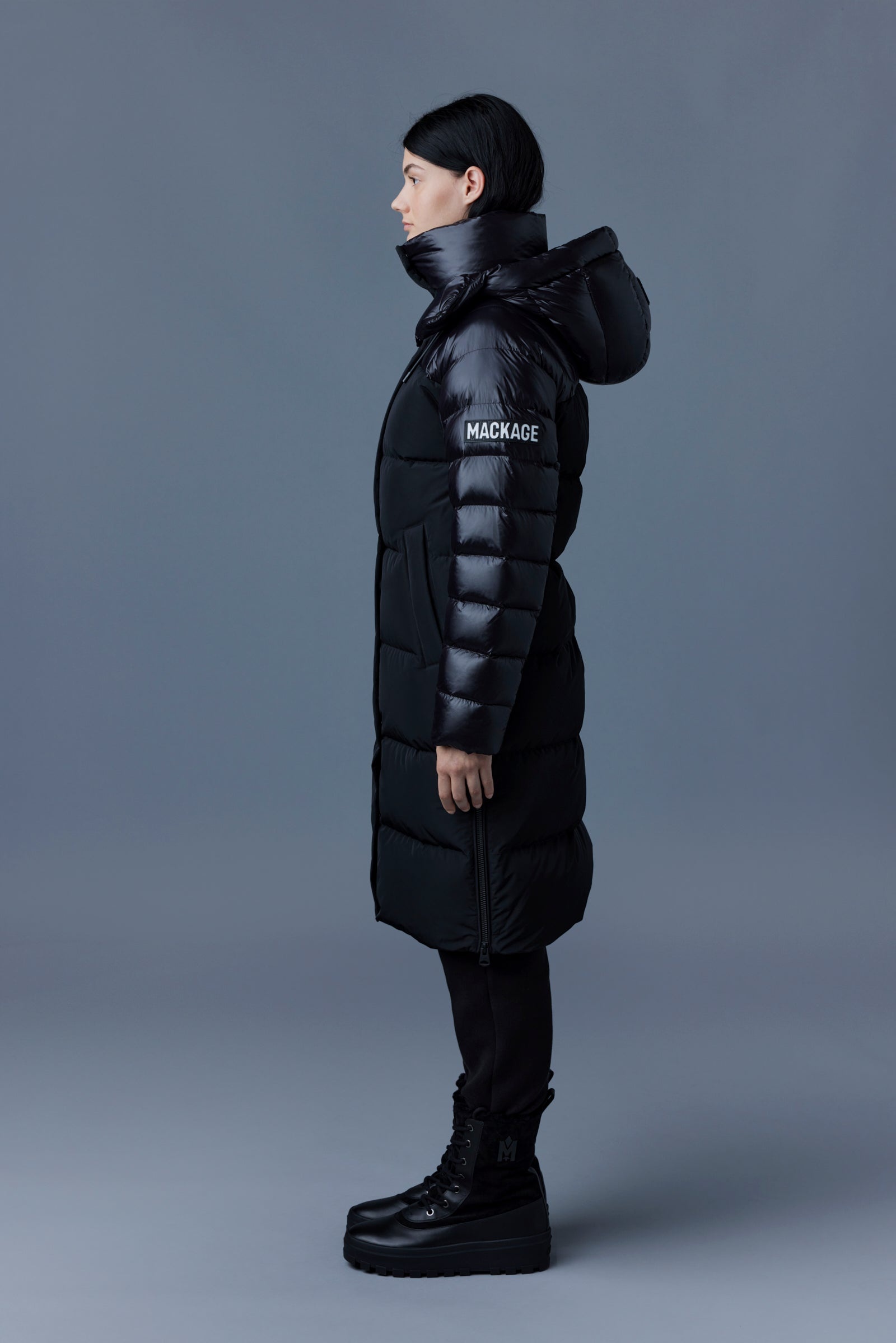 KAZ mixed-media down jacket with removable hood - 3