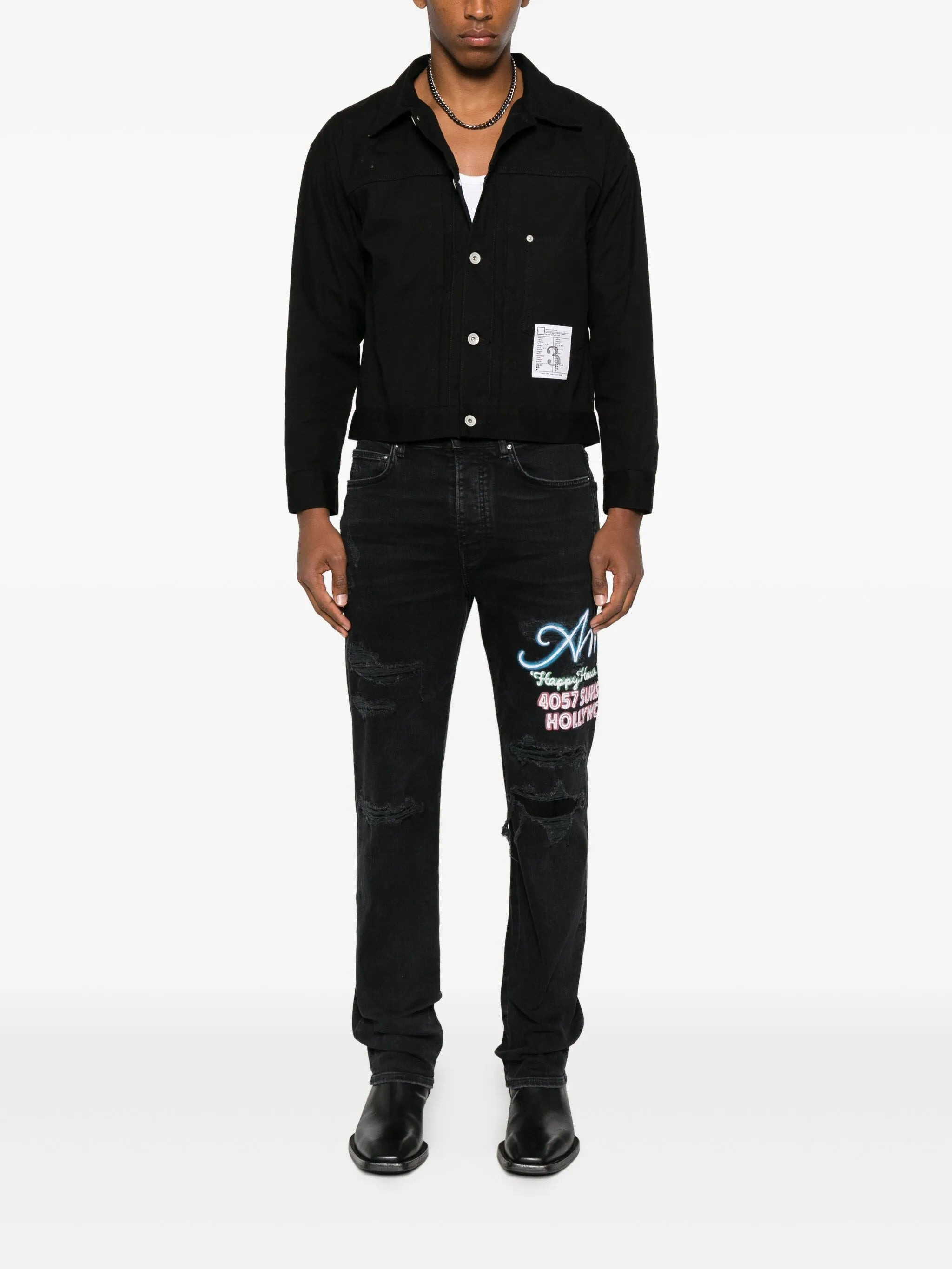 Amiri Distressed Embroidered Jeans - 3