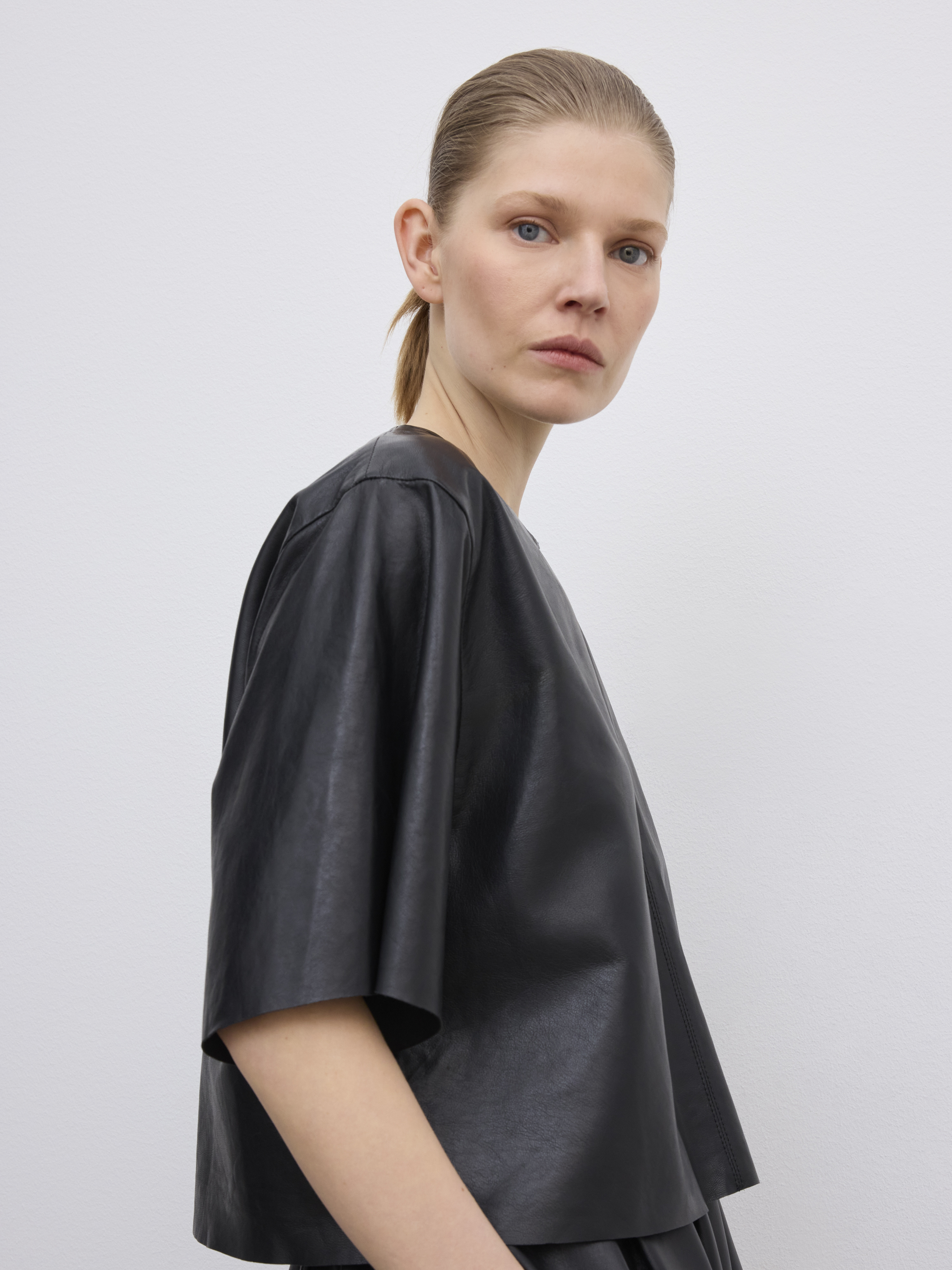 Leather T-shirt Top - 4