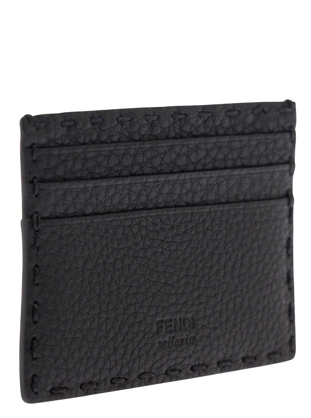 Fendi Men Black Card-Holder With Fendi Lettering In Leather Man - 3