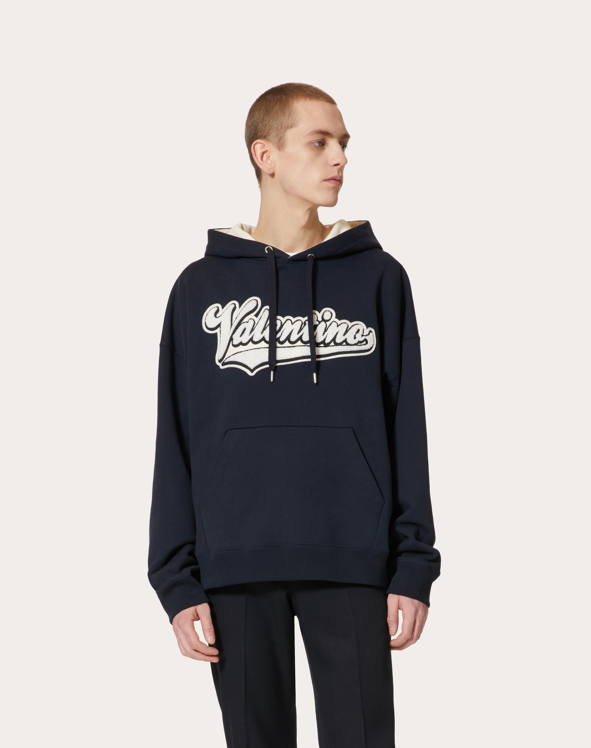 COTTON SWEATSHIRT WITH EMBROIDERED VALENTINO PATCH - 3