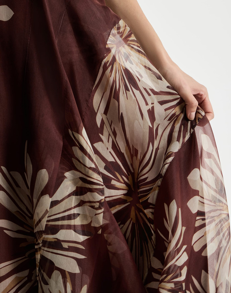 Bloom print silk organza fluid skirt 4