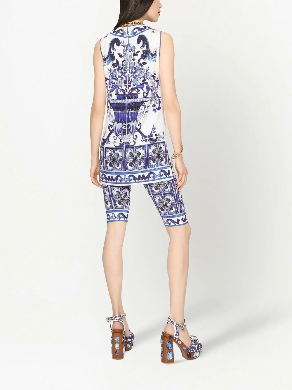Majolica-print longline top - 4