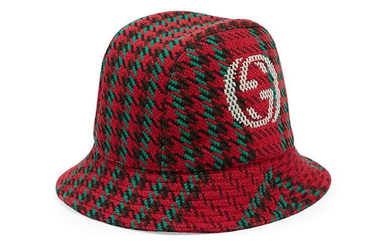 Gucci Houndstooth Wool Fedora With Interlocking G 'Red' 640876-4HABN-8200 - 2