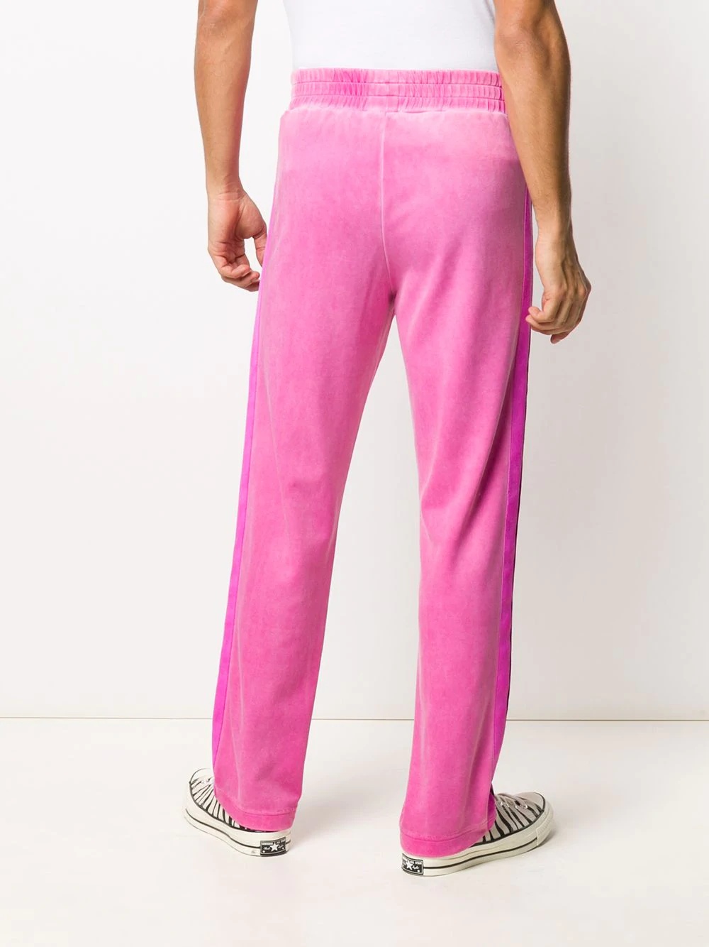 side-stripe velvet track pants - 4