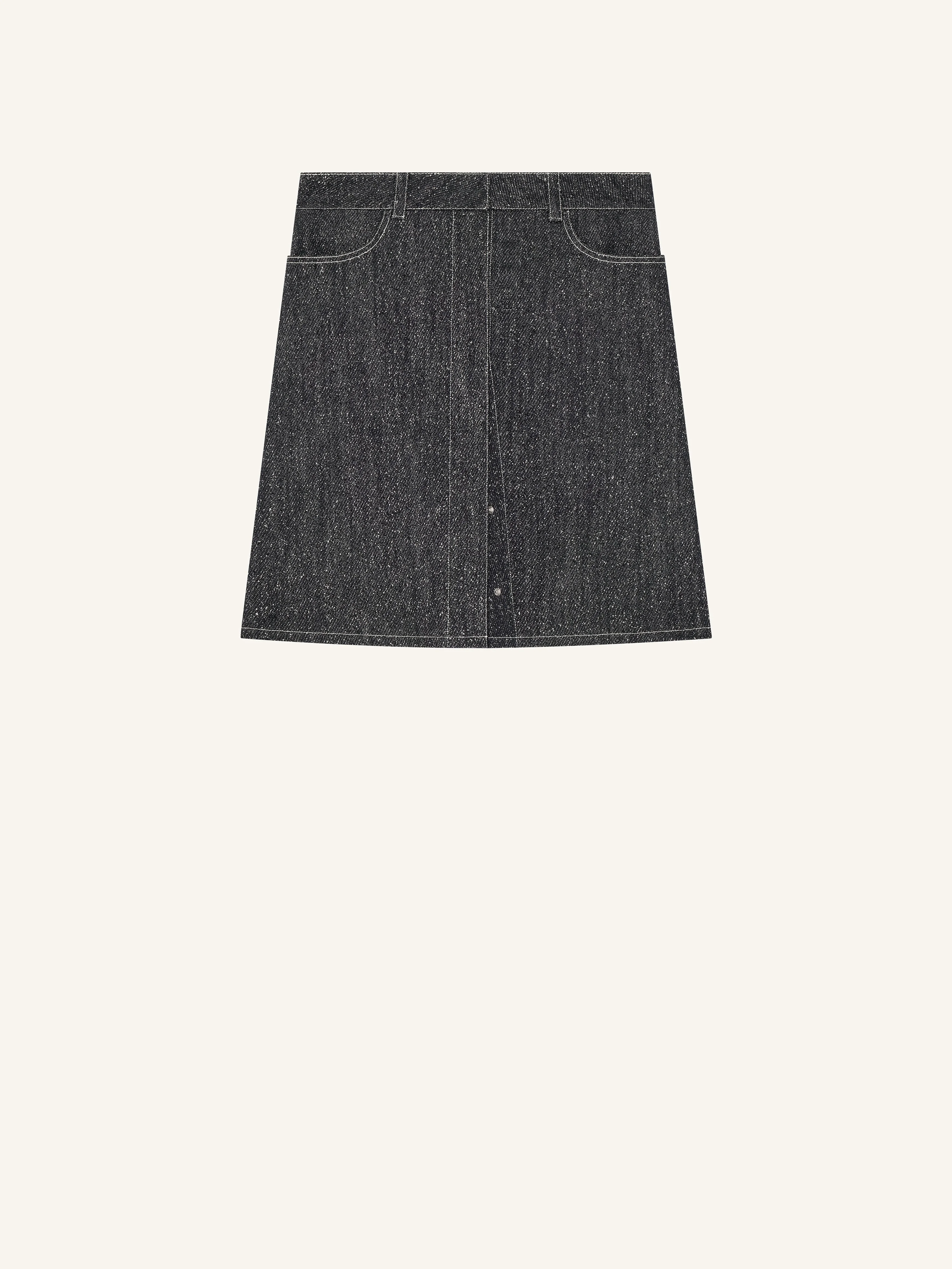DENIM TWEED SNAP PENCIL SKIRT - 1