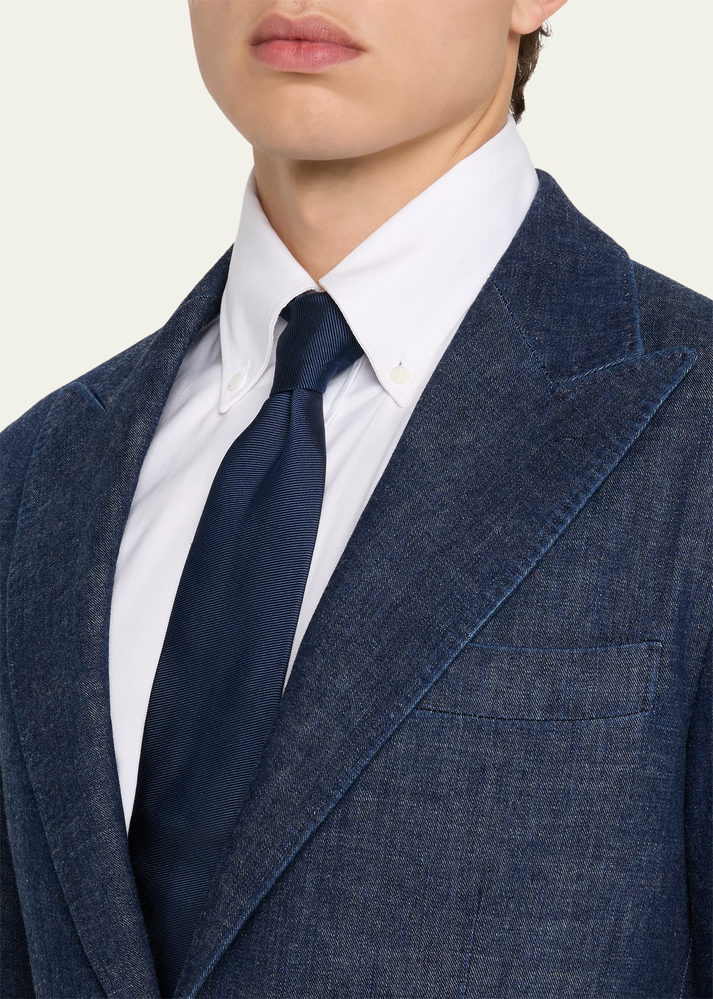 Men's Denim Peak Lapel Single-Breasted Sport Coat - 5