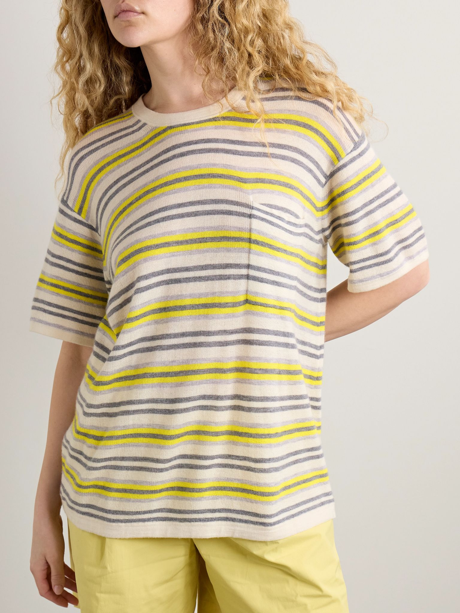 Beach Stripe Big Boy striped cashmere T-shirt Yellow - 3