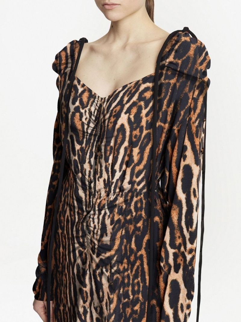 leopard crepe de Chine cinched dress - 5