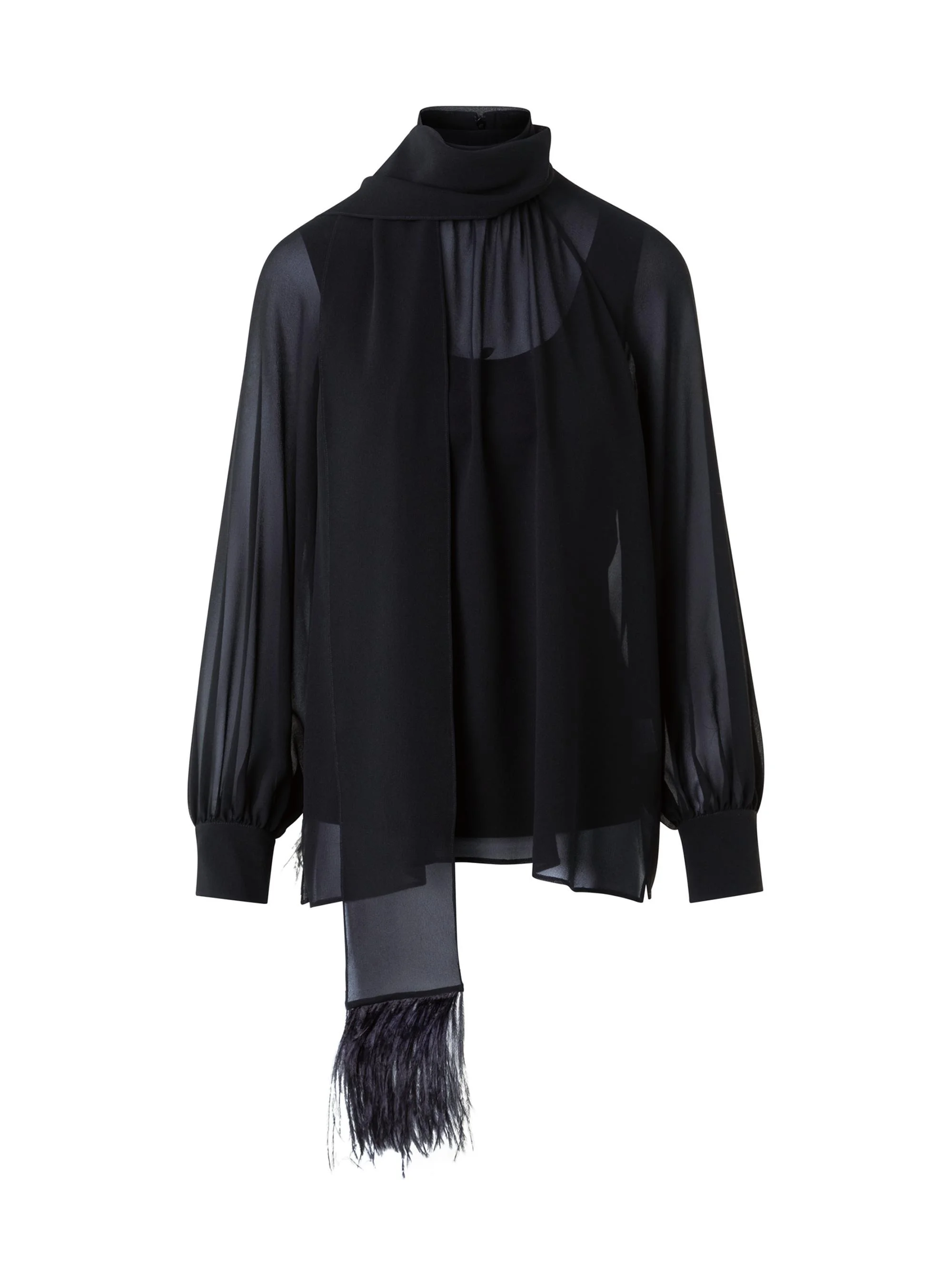 Women's Scarf Silk Georgette Blouse - Black - 1