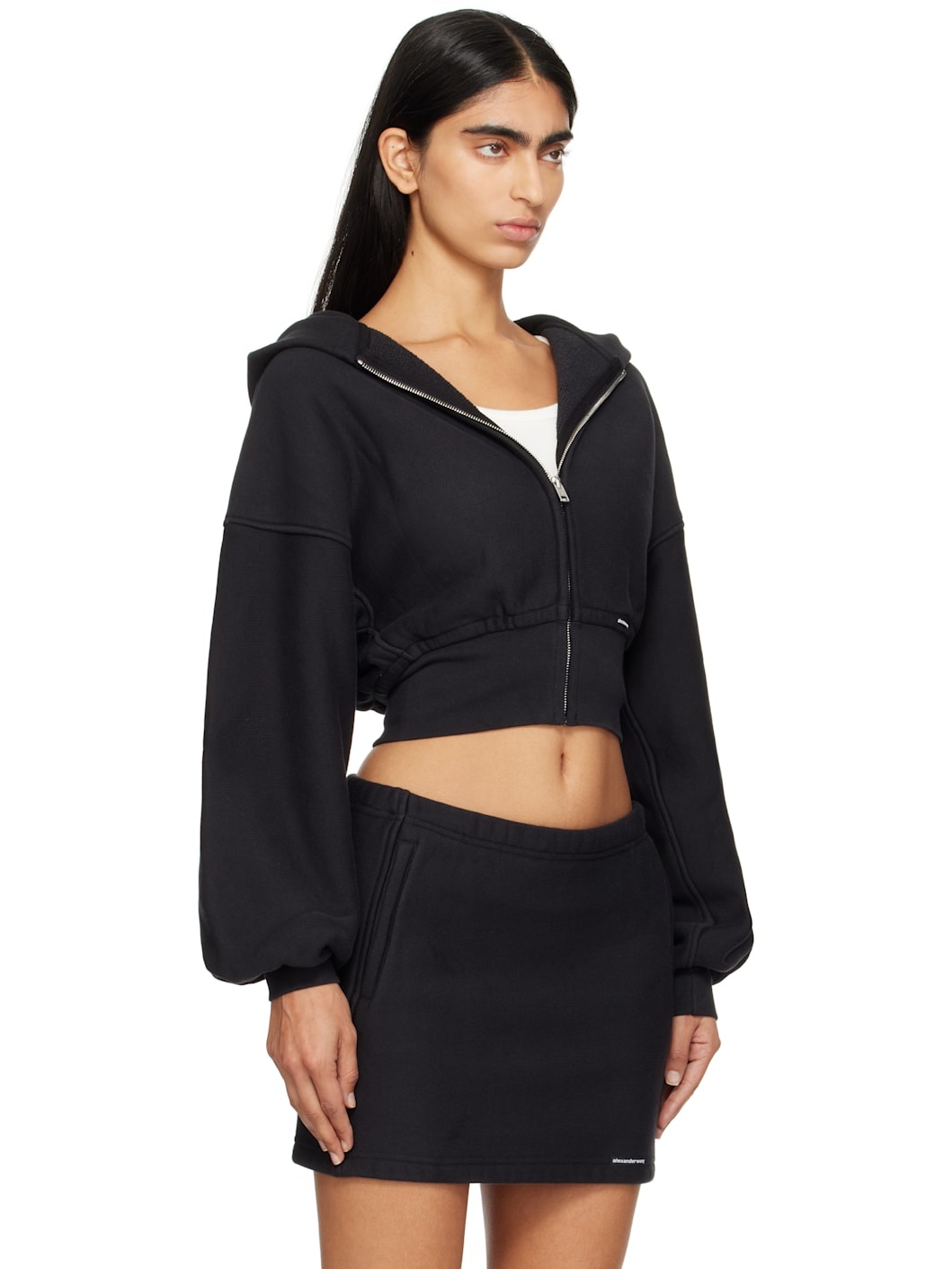 Black Cropped Zip Hoodie - 2