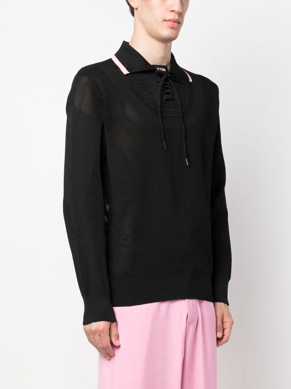 lace-up fastening knit polo shirt - 3