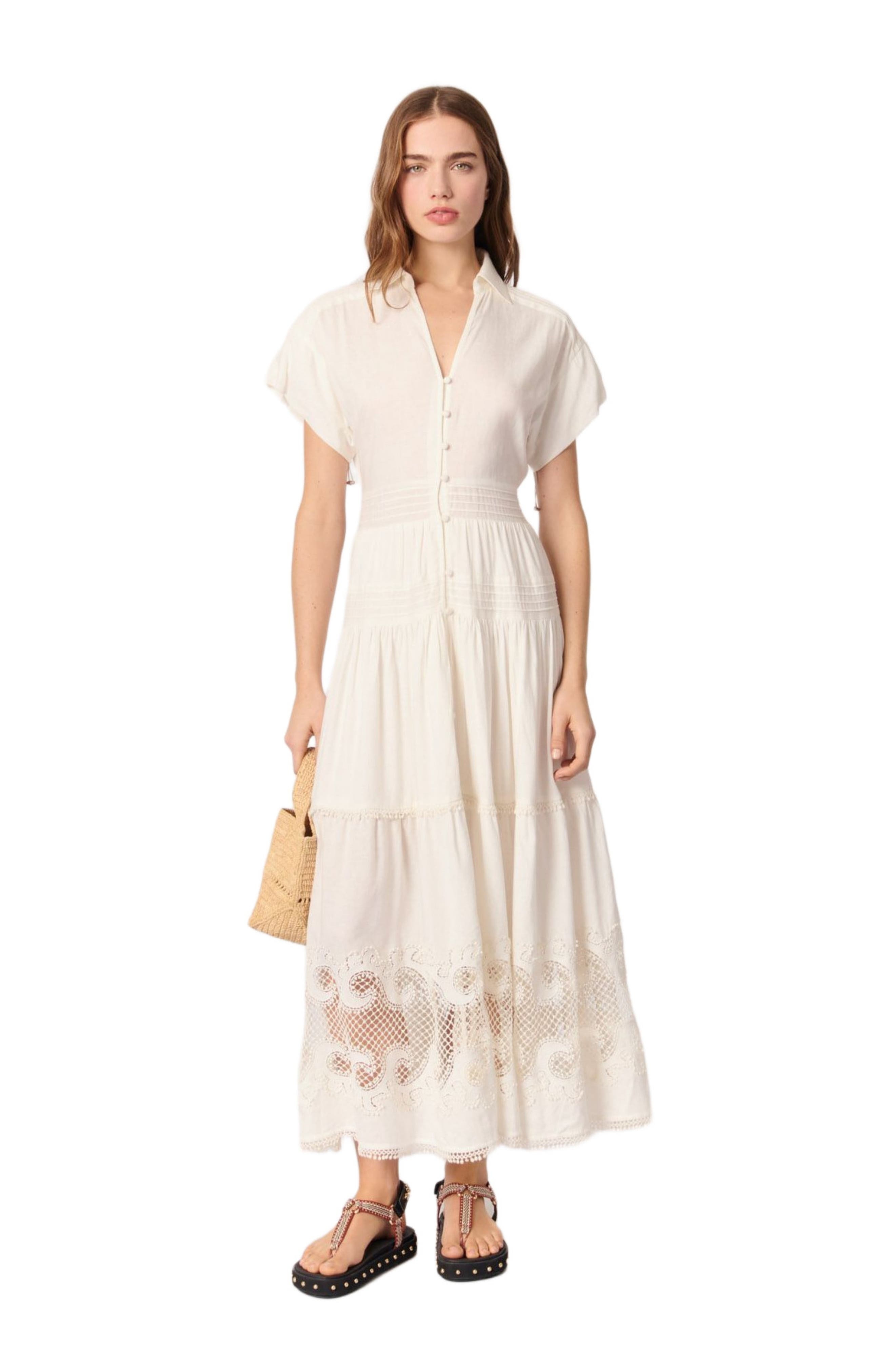 maje Embroidered ruffled maxi dress in Ecru at Nordstrom - 1
