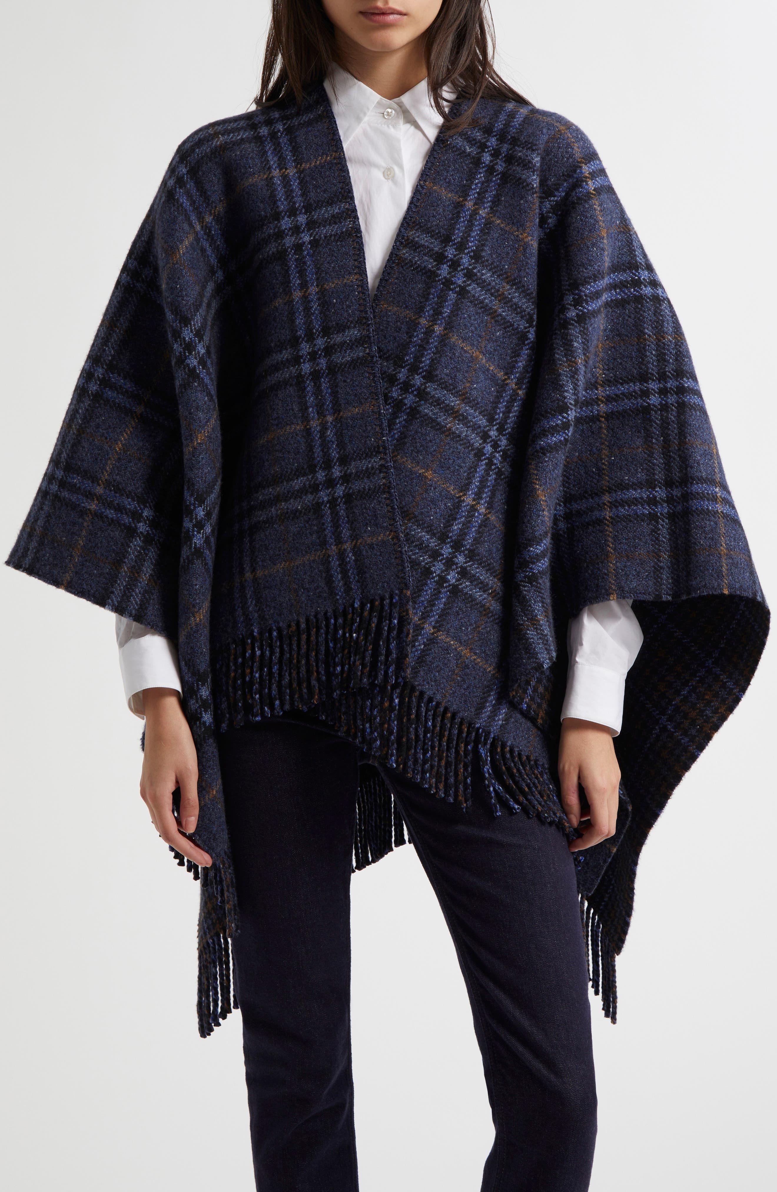 burberry Houndstooth Check Cashmere & Wool Cape in Midnight at Nordstrom - 1