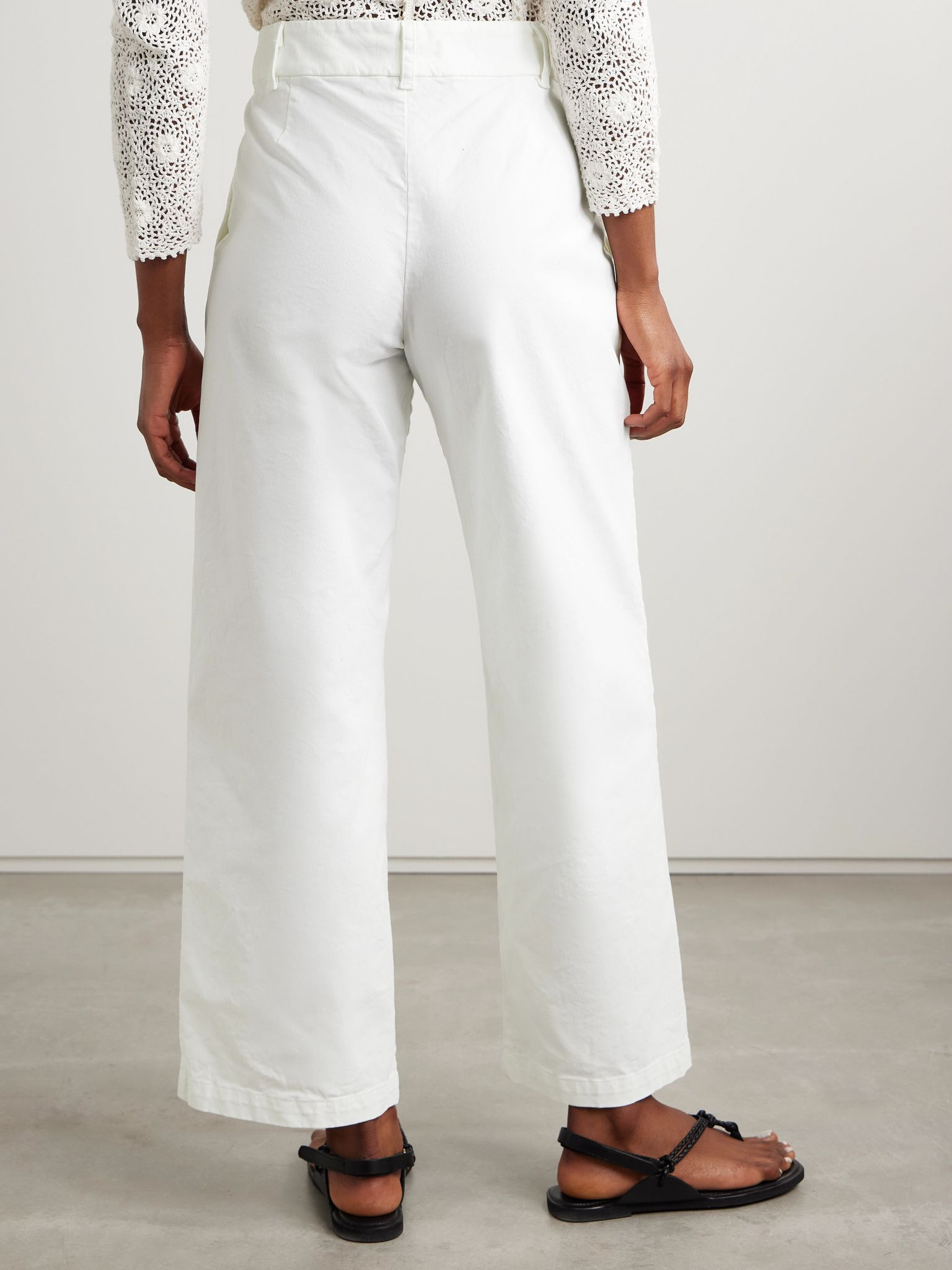 Nohan brushed cotton-blend twill wide-leg pants White - 3