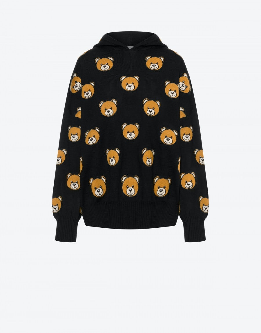 ALLOVER TEDDY BEAR HOODED SWEATER - 1