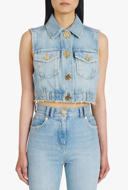 Cropped vintage blue eco-designed denim jacket - 5