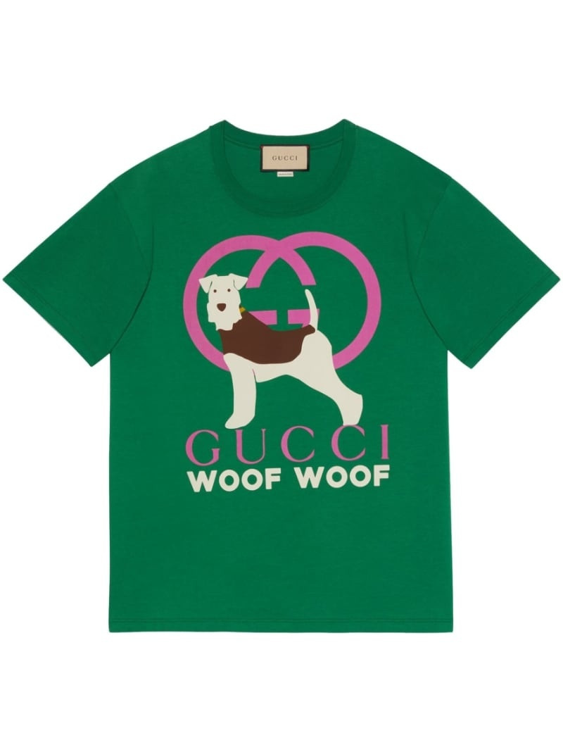 Woof Woof-print cotton T-shirt 1