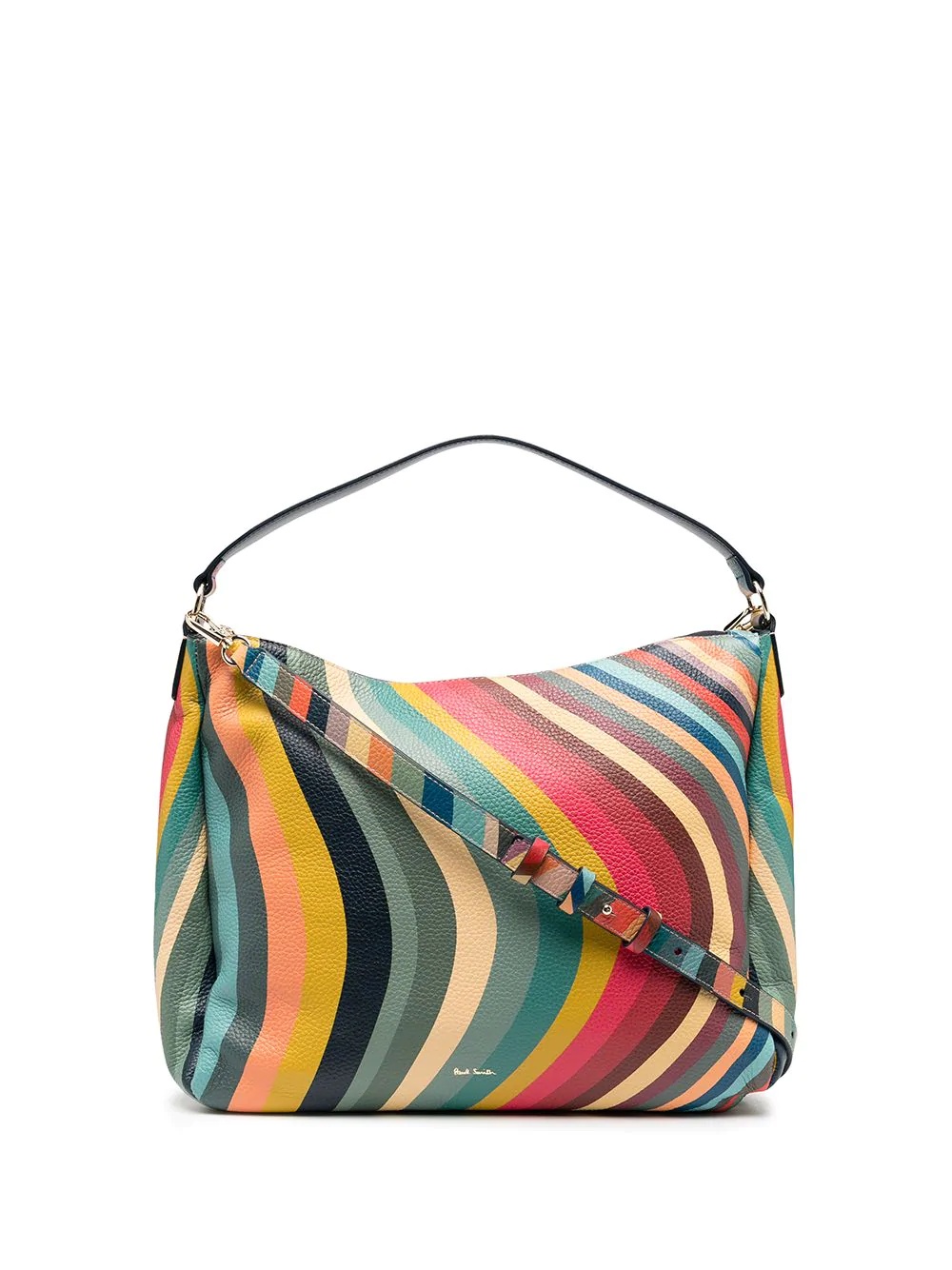 stripe-print leather shoulder bag - 1