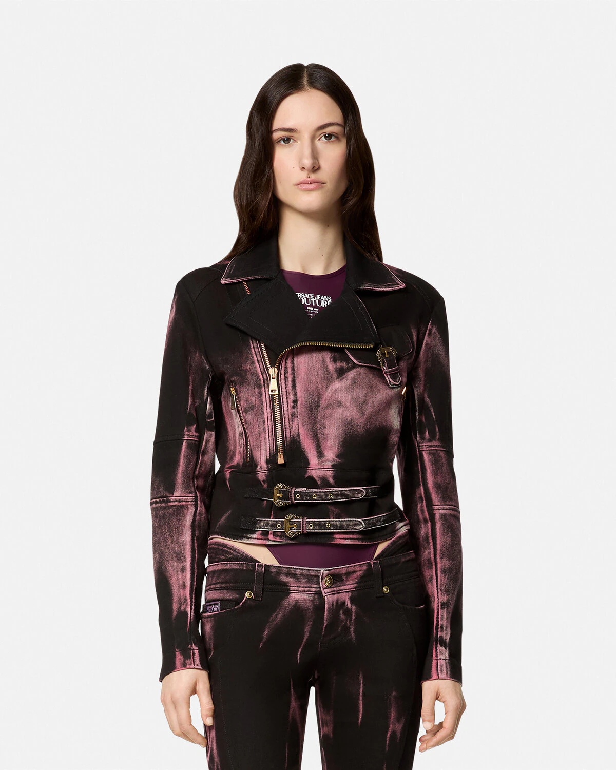 Baroque Buckle Denim Biker Jacket - 4