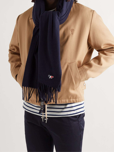 Maison Kitsuné Logo-Appliquéd Fringed Virgin Wool Scarf outlook