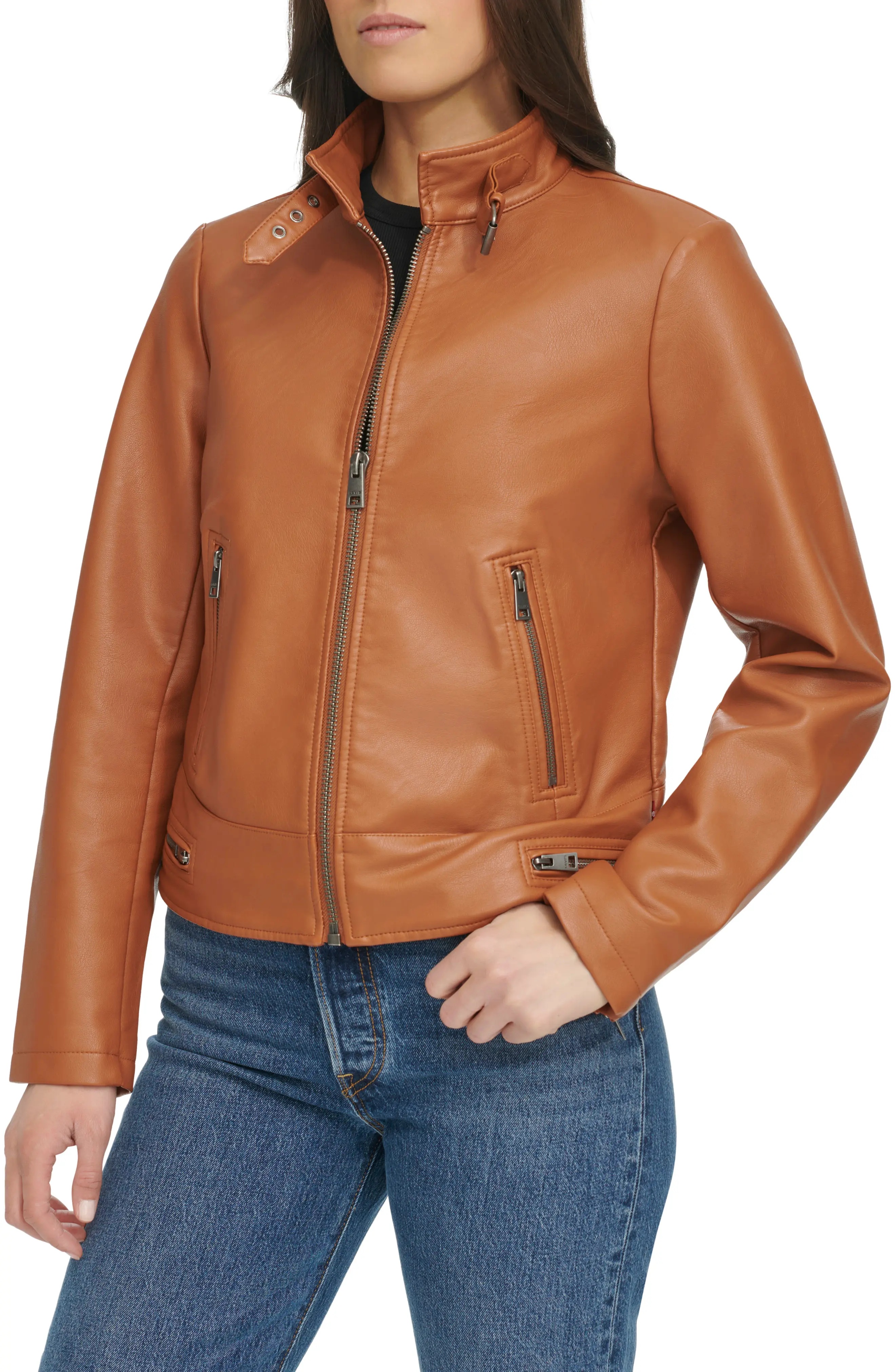 Women's Faux Leather Racer Jacket - 3