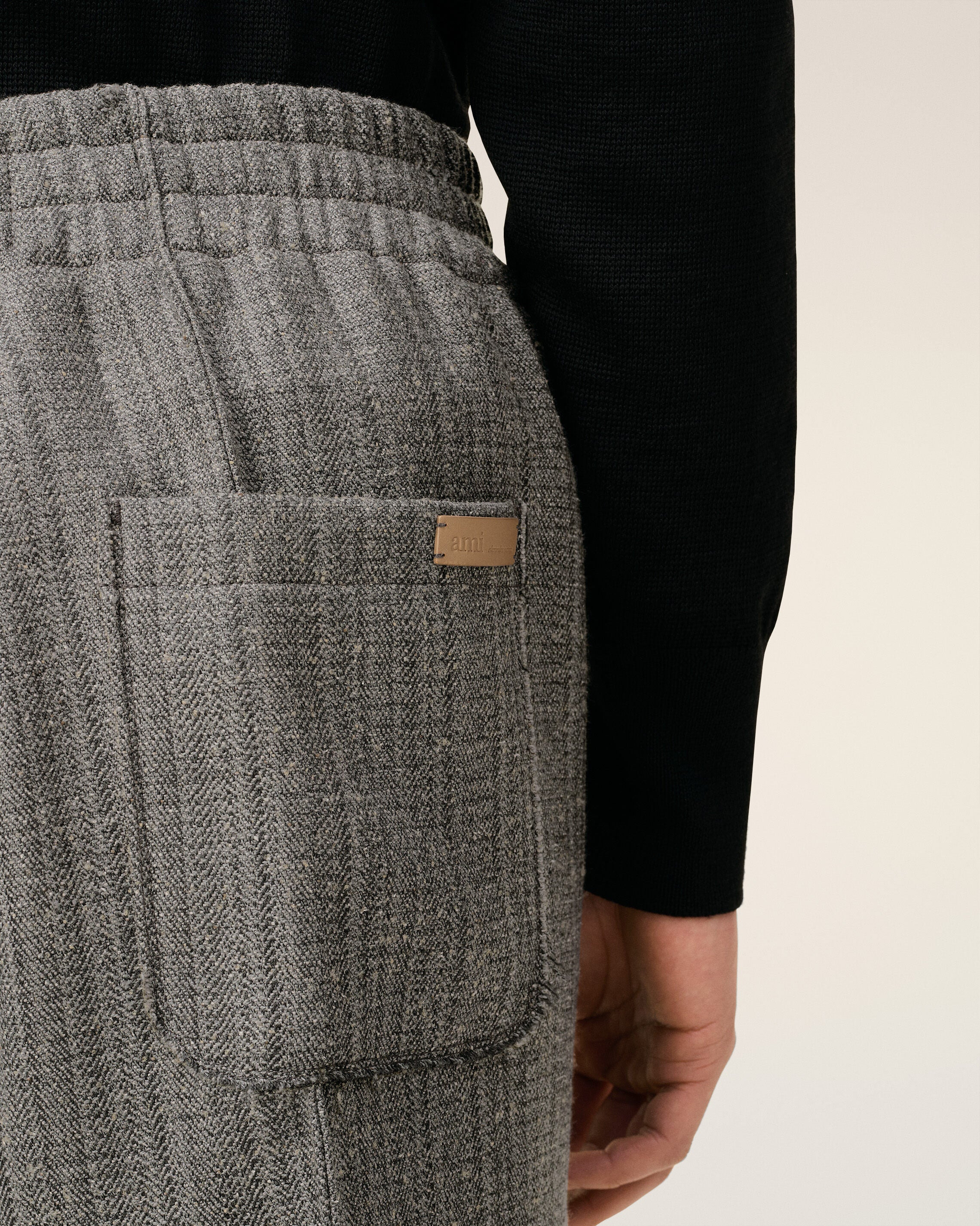 GREY WOOL HERRINGBONE ELASTICATED TROUSERS - 13