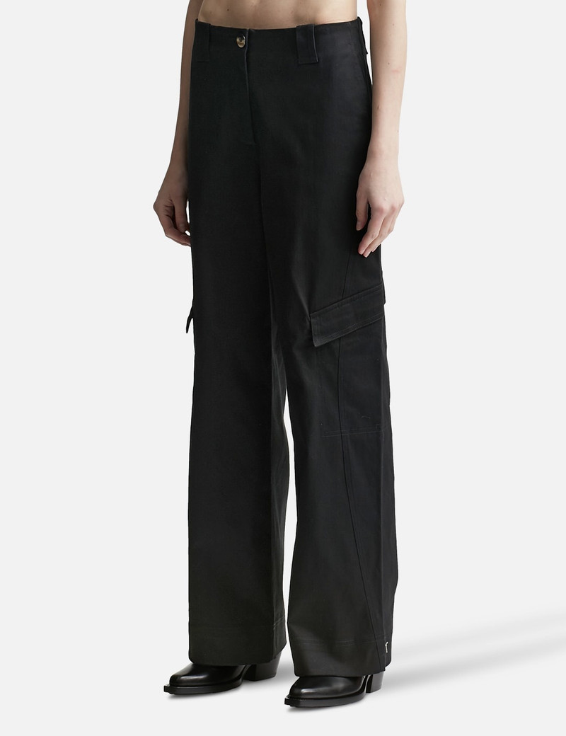 GANNI HERRINGBONE CANVAS MID WAIST PANTS outlook